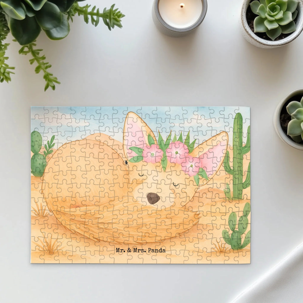 Puzzle desert fox Flower Design Puzzle, Afrika, Wildtiere, Wüstenfuchs, Wüste, Blumen, Blumenkranz, Glücklich
