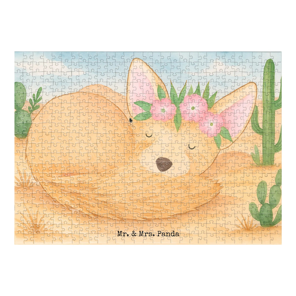 Puzzle desert fox Flower Design Puzzle, Afrika, Wildtiere, Wüstenfuchs, Wüste, Blumen, Blumenkranz, Glücklich