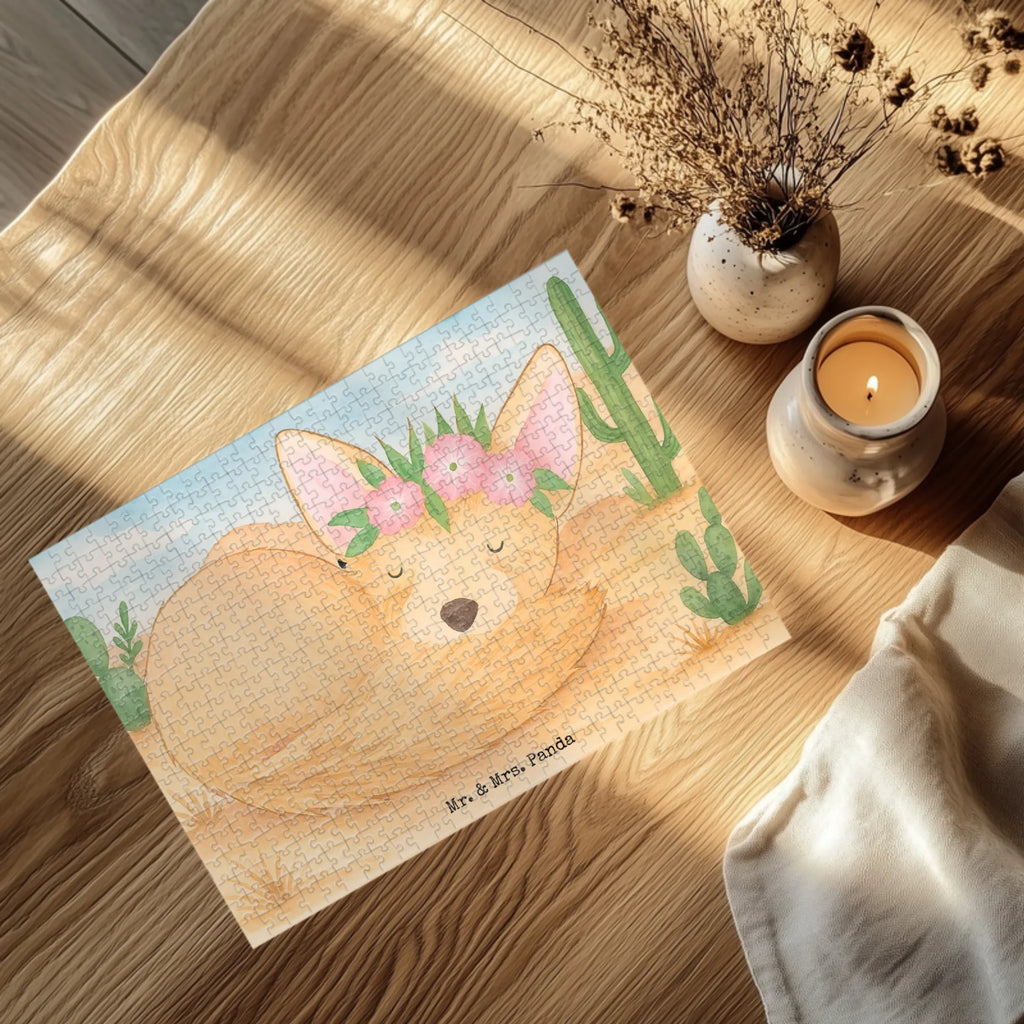 Puzzle desert fox Flower Design Puzzle, Afrika, Wildtiere, Wüstenfuchs, Wüste, Blumen, Blumenkranz, Glücklich