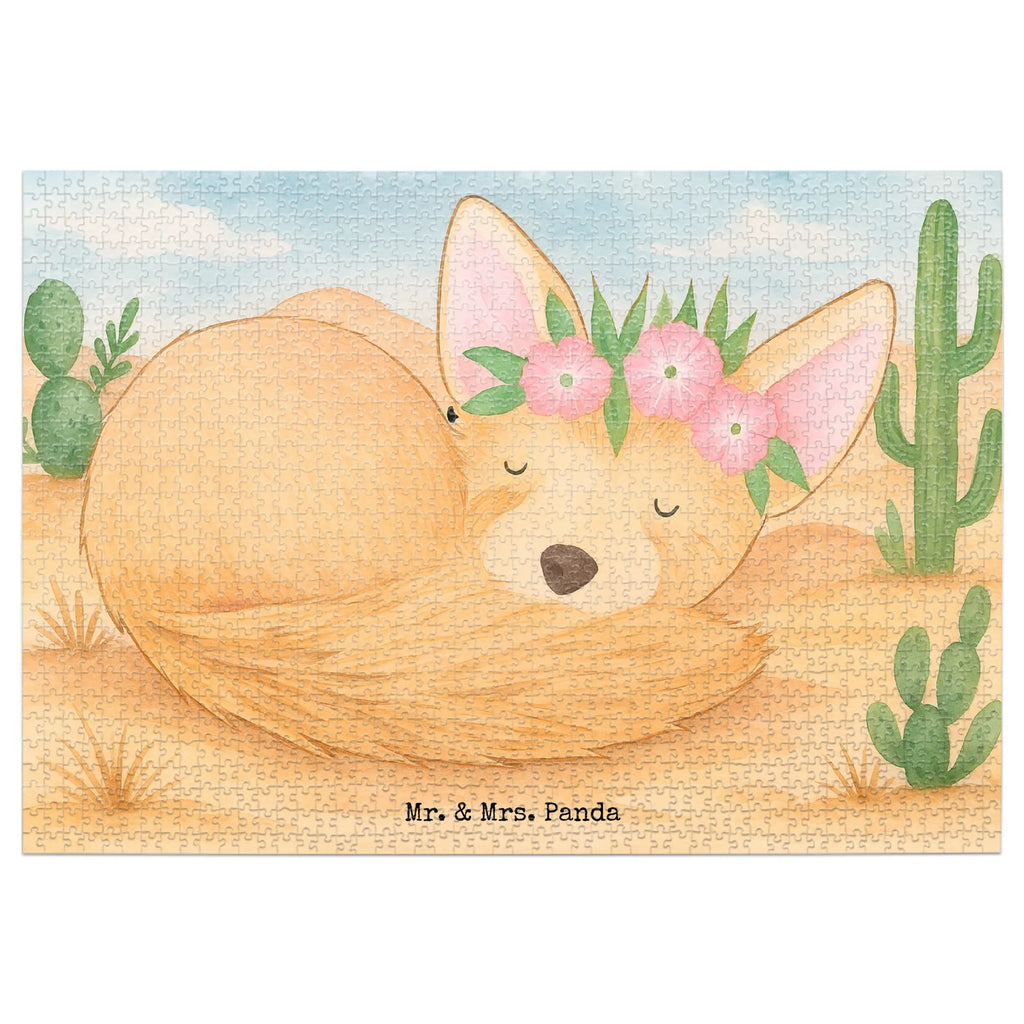Puzzle desert fox Flower Design Puzzle, Afrika, Wildtiere, Wüstenfuchs, Wüste, Blumen, Blumenkranz, Glücklich