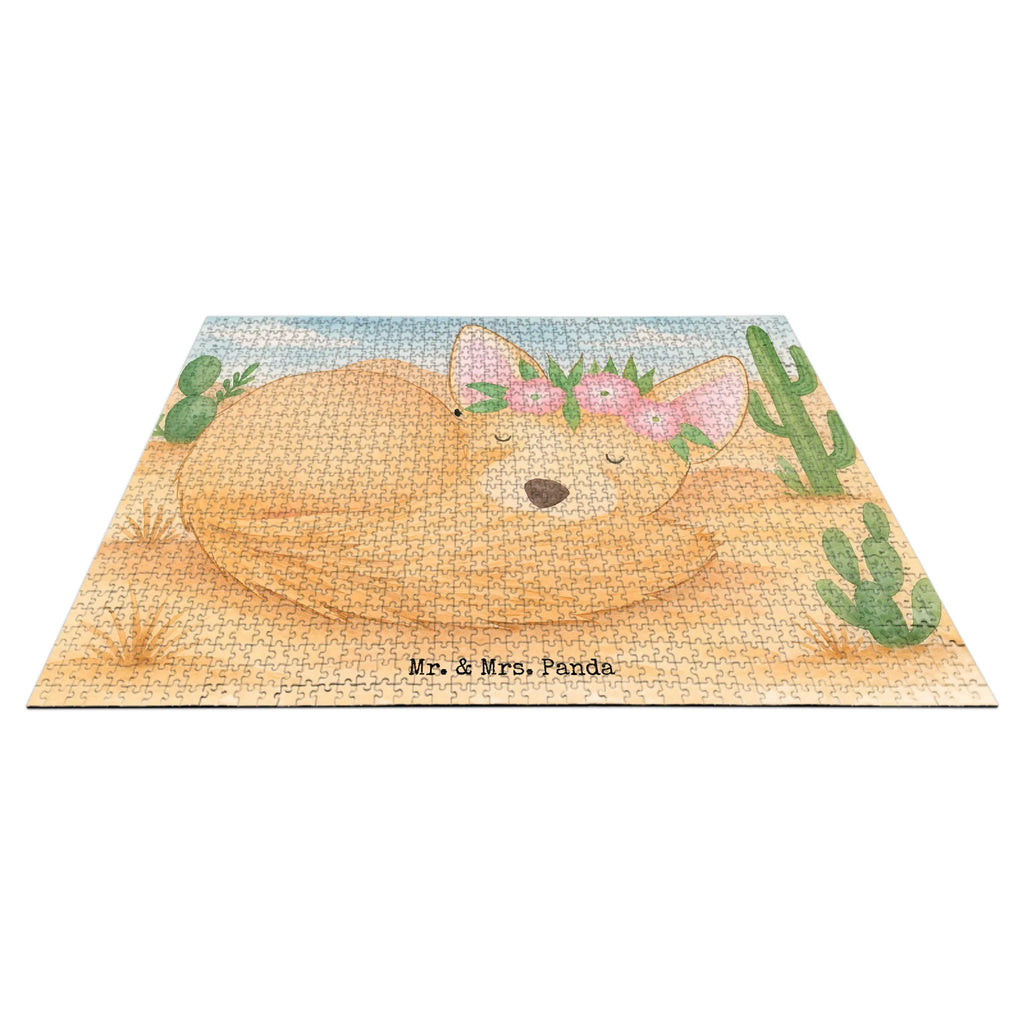 Puzzle desert fox Flower Design Puzzle, Afrika, Wildtiere, Wüstenfuchs, Wüste, Blumen, Blumenkranz, Glücklich