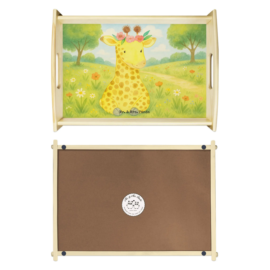 Serviertablett Giraffe Blumenkranz Design Serviertablett, Tablett, Holztablett, Küchentablett, Dekotablett, Frühstückstablett, Afrika, Wildtiere, Giraffe, Blumenkranz, Abenteurer, Selbstliebe, Freundin