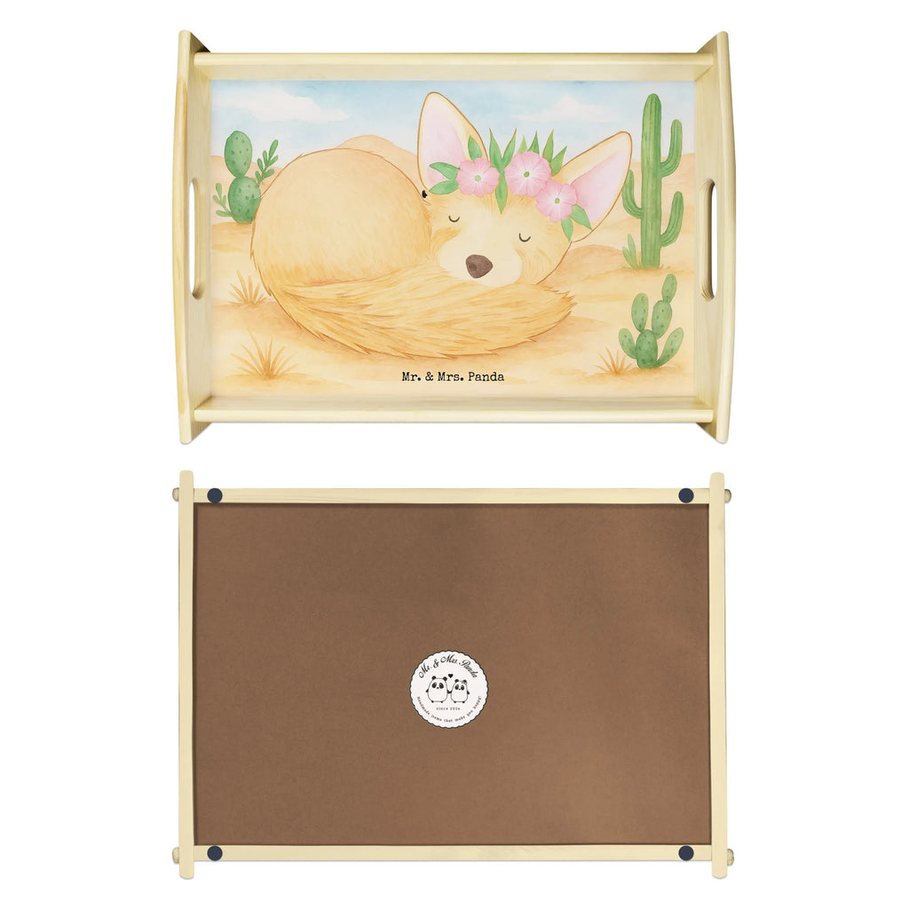Serviertablett Wüstenfuchs Blumen Design Holztablett, Küchentablett, Dekotablett, Frühstückstablett, Serviertablett, Tablett, Afrika, Wildtiere, Blumenkranz, Blumen, Wüstenfuchs, Glücklich, Wüste