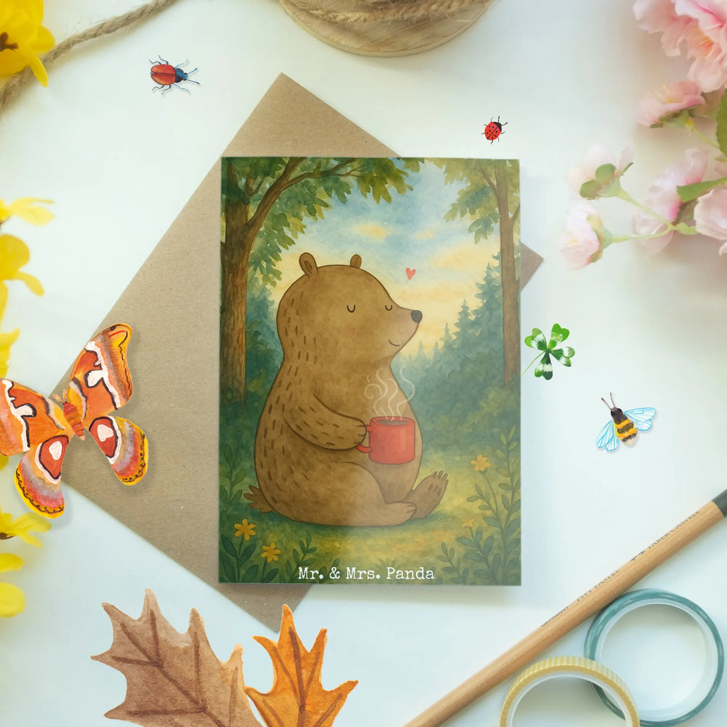 Grußkarte Bär Kaffee Design Grußkarte, Klappkarte, Einladungskarte, Glückwunschkarte, Hochzeitskarte, Geburtstagskarte, Karte, Ansichtskarten, Bär, Teddy, Teddybär, Kaffee, Coffee, Bären, guten Morgen, Morgenroutine, Welt erobern, Welt retten, Motivation