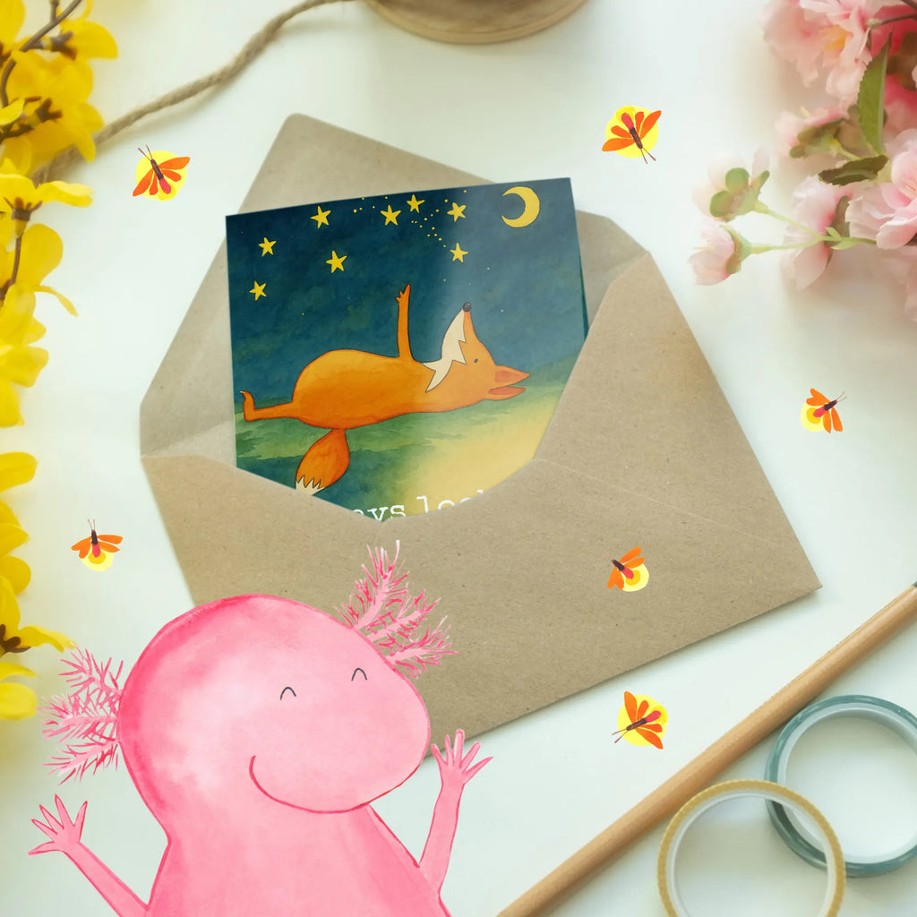 Grußkarte Fuchs Sterne Design Grußkarte, Klappkarte, Einladungskarte, Glückwunschkarte, Hochzeitskarte, Geburtstagskarte, Karte, Ansichtskarten, Fuchs, Füchse, tröstende Worte, Spruch positiv, Spruch schön, Romantik, Always Look on the Bright Side of Life