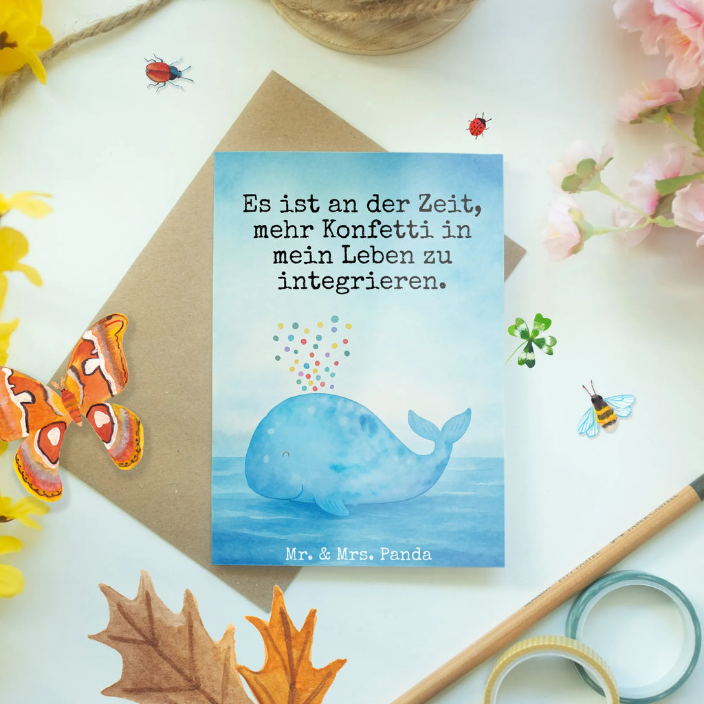 Grußkarte Wal Konfetti Design Grußkarte, Klappkarte, Einladungskarte, Glückwunschkarte, Hochzeitskarte, Geburtstagskarte, Karte, Ansichtskarten, Meerestiere, Meer, Urlaub, Wal, Konfetti, Wale, Motivation, Neuanfang, Trennung, Diät, Abnehmen, Neustart, Lebensabschnitt, Geburtstag