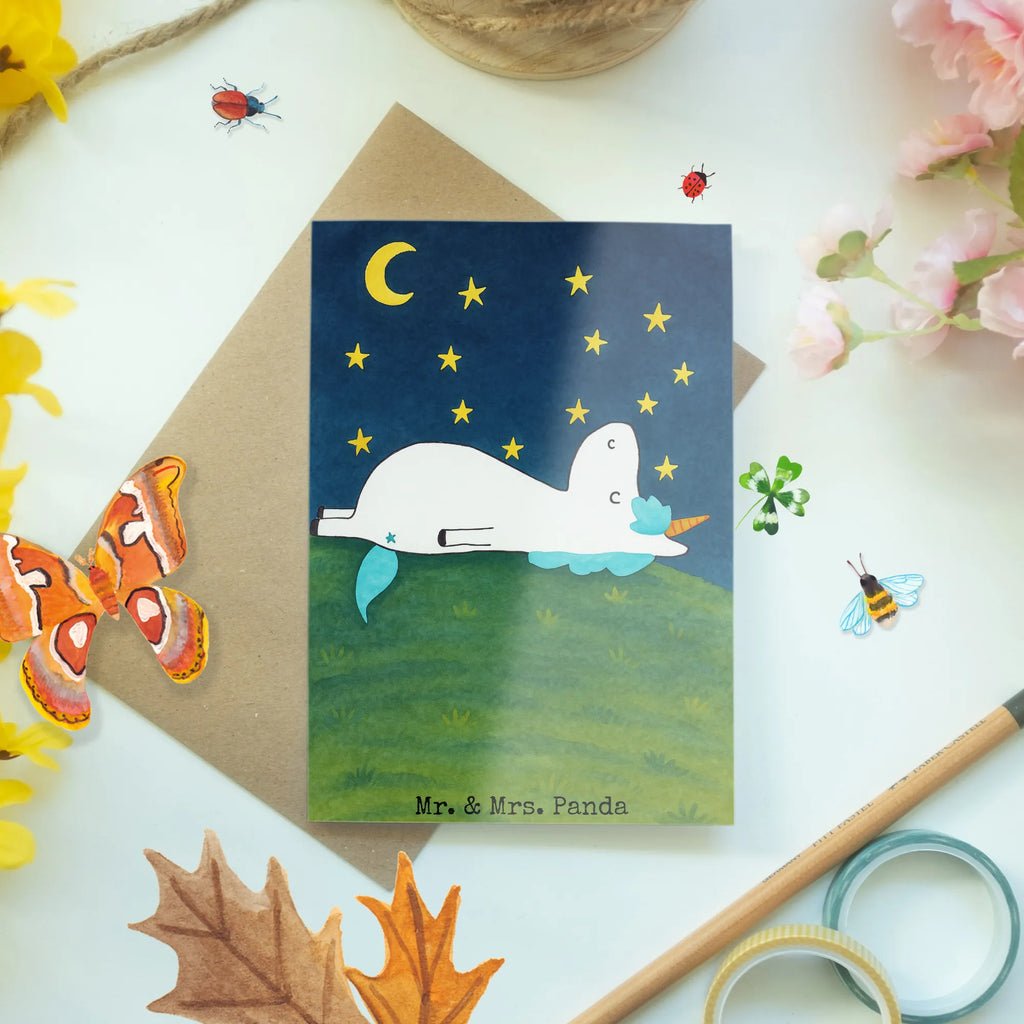 Greetings card unicorn starry sky Design Grußkarte, Klappkarte, Einladungskarte, Glückwunschkarte, Hochzeitskarte, Geburtstagskarte, Karte, Ansichtskarten, Einhorn, Einhörner, Einhorn Deko, Unicorn, Sterne, Dachschaden, Verrückt, Sternenhimmel