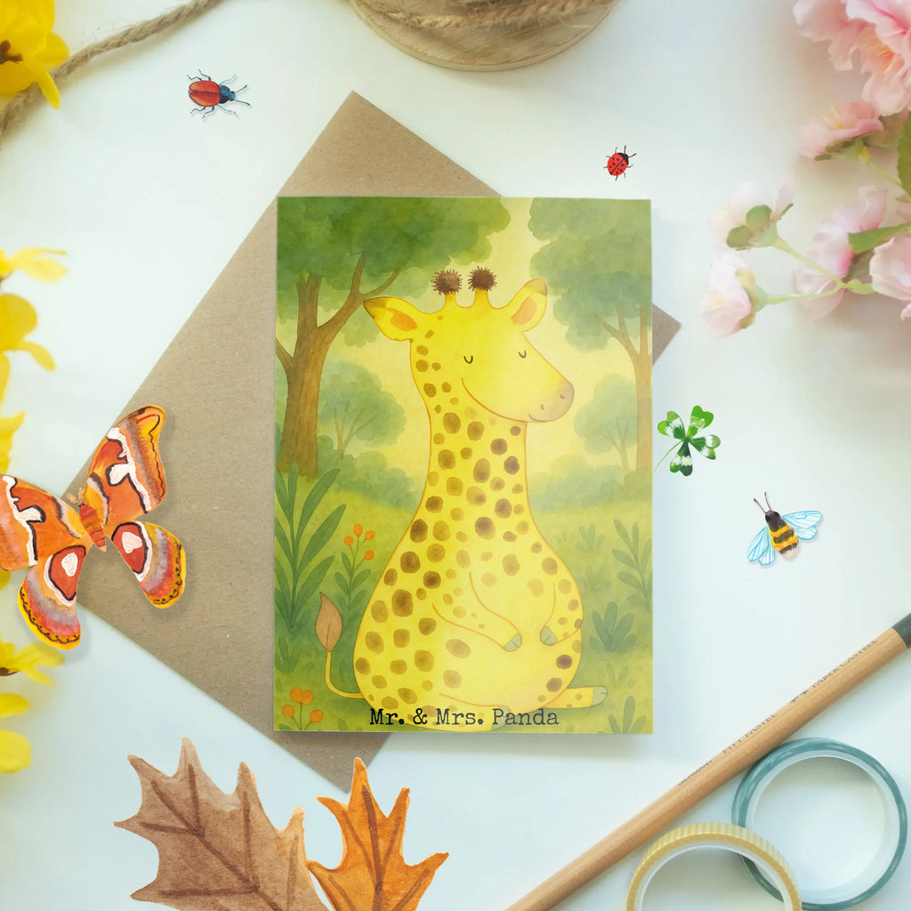 Greetings card giraffe Satisfied Design Grußkarte, Klappkarte, Einladungskarte, Glückwunschkarte, Hochzeitskarte, Geburtstagskarte, Karte, Ansichtskarten, Afrika, Wildtiere, Giraffe, Zufrieden, Glück, Abenteuer