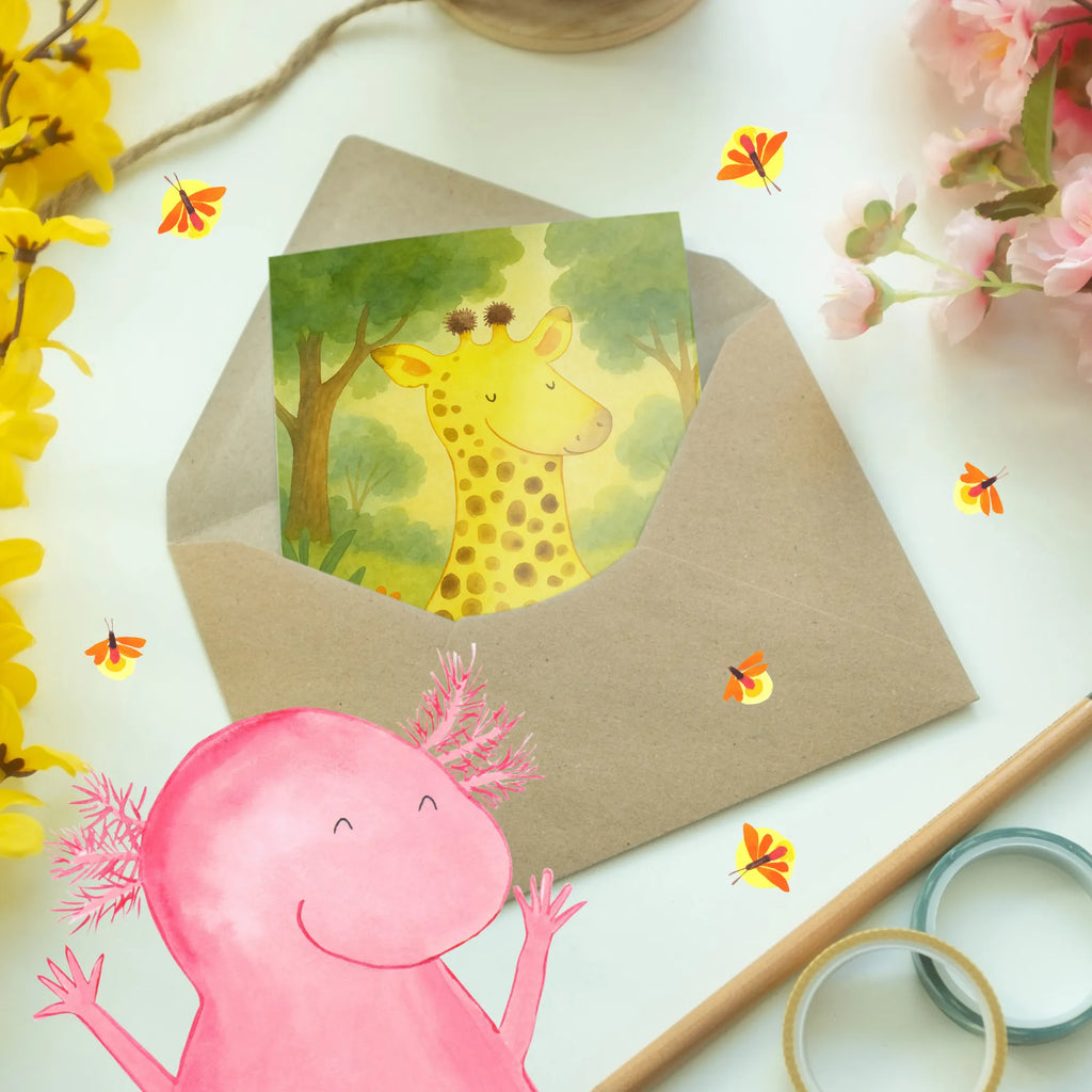 Greetings card giraffe Satisfied Design Grußkarte, Klappkarte, Einladungskarte, Glückwunschkarte, Hochzeitskarte, Geburtstagskarte, Karte, Ansichtskarten, Afrika, Wildtiere, Giraffe, Zufrieden, Glück, Abenteuer