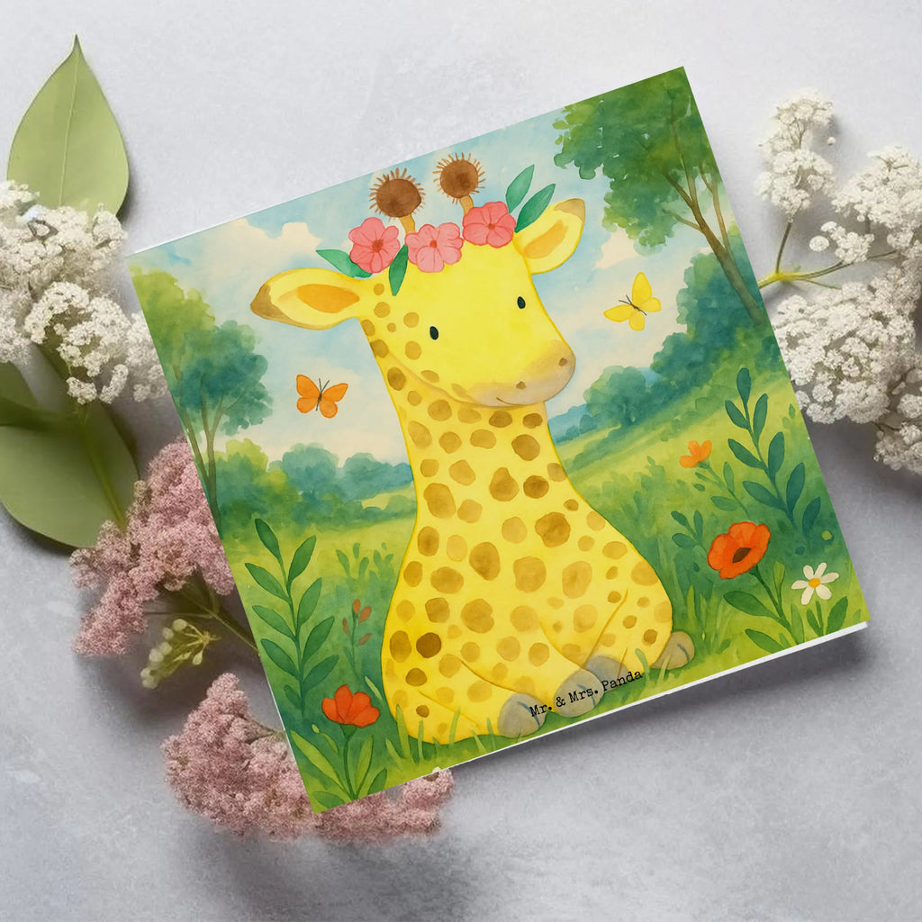 Deluxe Card giraffe flower wreath Design Karte, Grußkarte, Klappkarte, Einladungskarte, Glückwunschkarte, Hochzeitskarte, Geburtstagskarte, Hochwertige Grußkarte, Hochwertige Klappkarte, Afrika, Wildtiere, Giraffe, Blumenkranz, Abenteurer, Selbstliebe, Freundin