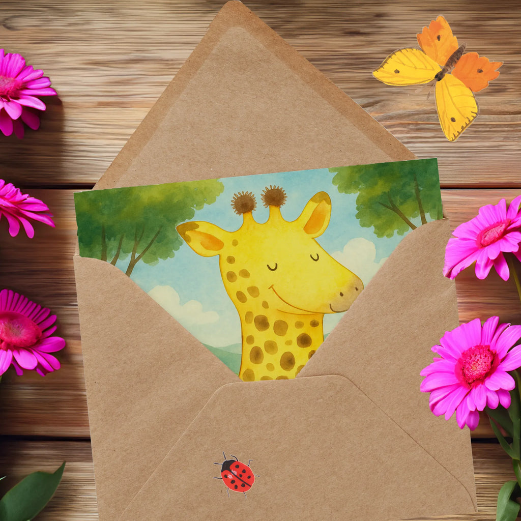 Deluxe Card giraffe Satisfied Design Karte, Grußkarte, Klappkarte, Einladungskarte, Glückwunschkarte, Hochzeitskarte, Geburtstagskarte, Hochwertige Grußkarte, Hochwertige Klappkarte, Afrika, Wildtiere, Giraffe, Zufrieden, Glück, Abenteuer