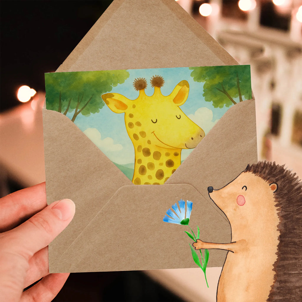 Deluxe Card giraffe Satisfied Design Karte, Grußkarte, Klappkarte, Einladungskarte, Glückwunschkarte, Hochzeitskarte, Geburtstagskarte, Hochwertige Grußkarte, Hochwertige Klappkarte, Afrika, Wildtiere, Giraffe, Zufrieden, Glück, Abenteuer