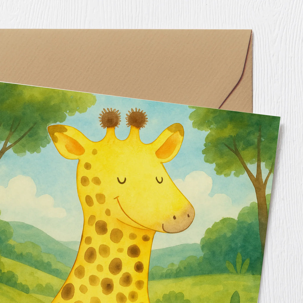 Deluxe Card giraffe Satisfied Design Karte, Grußkarte, Klappkarte, Einladungskarte, Glückwunschkarte, Hochzeitskarte, Geburtstagskarte, Hochwertige Grußkarte, Hochwertige Klappkarte, Afrika, Wildtiere, Giraffe, Zufrieden, Glück, Abenteuer