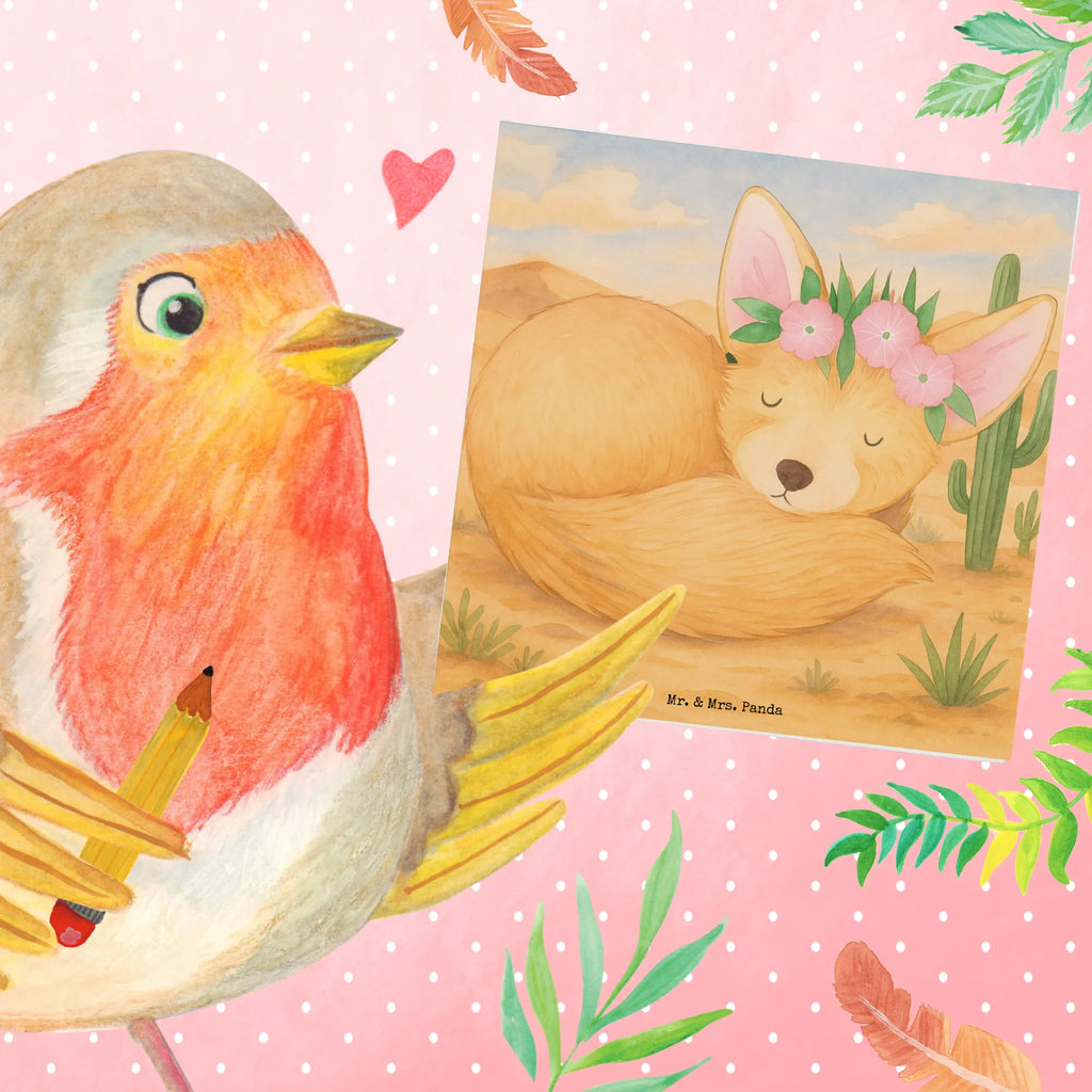 Deluxe Karte Wüstenfuchs Blumen Design Karte, Grußkarte, Klappkarte, Einladungskarte, Glückwunschkarte, Hochzeitskarte, Geburtstagskarte, Hochwertige Grußkarte, Hochwertige Klappkarte, Afrika, Wildtiere, Wüste, Wüstenfuchs, Blumen, Blumenkranz, Glücklich