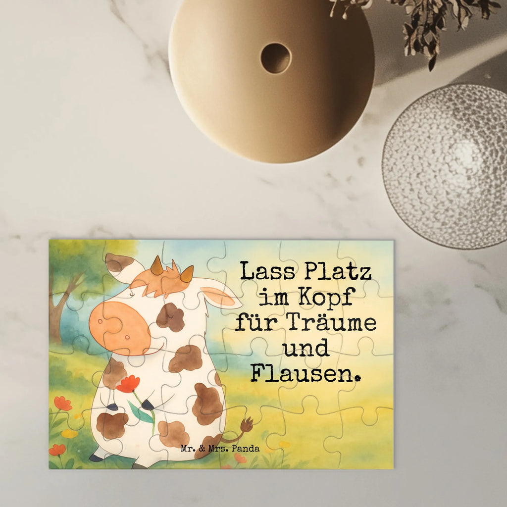 Puzzle Kuh Design Puzzle, Bauernhof, Hoftiere, Landwirt, Landwirtin, Kuh, Kühe, Träume, Flausen, Spruch, Magie, Motivtion, Hof, Milch, Milchkuh