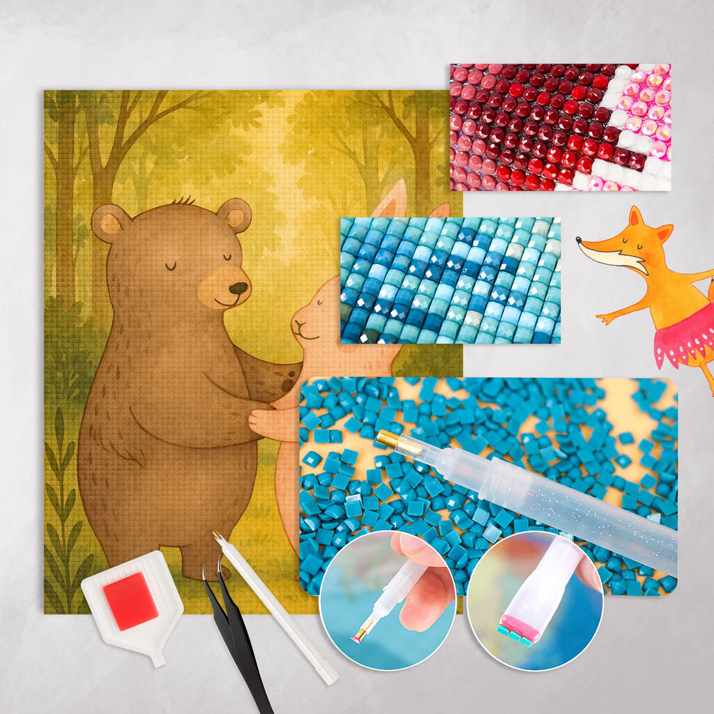 Diamond Painting Bär und Hase Umarmen Design Diamond Painting, Kreativität, Kristallbild, DIY, Liebe, Partner, Freund, Freundin, Ehemann, Ehefrau, Heiraten, Verlobung, Heiratsantrag, Liebesgeschenk, Jahrestag, Hocheitstag, Freunde, Bärchen, bester Freund, Hase, best friends, Bär