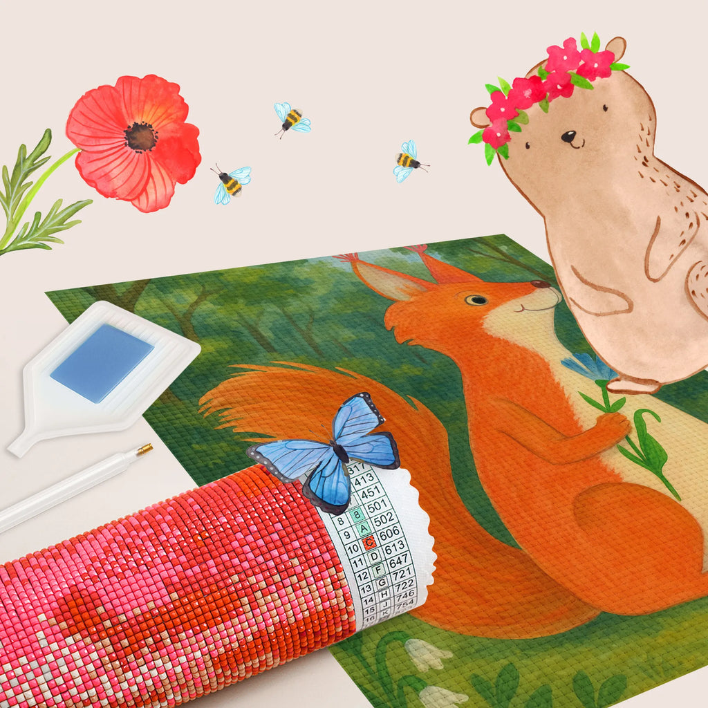 Obraz diamentowy wiewiórka kwiat Design Motywy zwierzęce, dobra energia, zabawne powiedzonka, zwierzęta