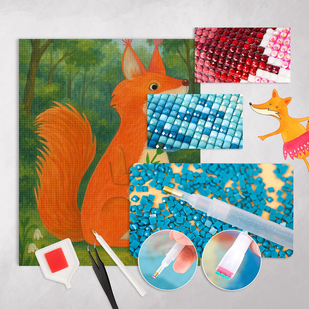 Obraz diamentowy wiewiórka kwiat Design Motywy zwierzęce, dobra energia, zabawne powiedzonka, zwierzęta