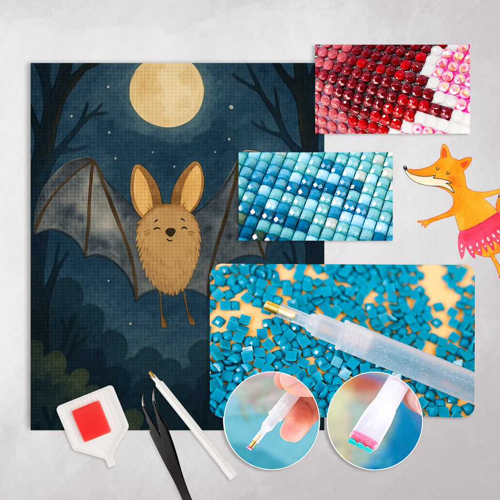 Diamond Painting bat wing Design small animals, cute, funny, cute animal motives, hand drawn, small world, funny sayings, good mood, happy, gifts, gift ideas, special gifts, animal lover, card