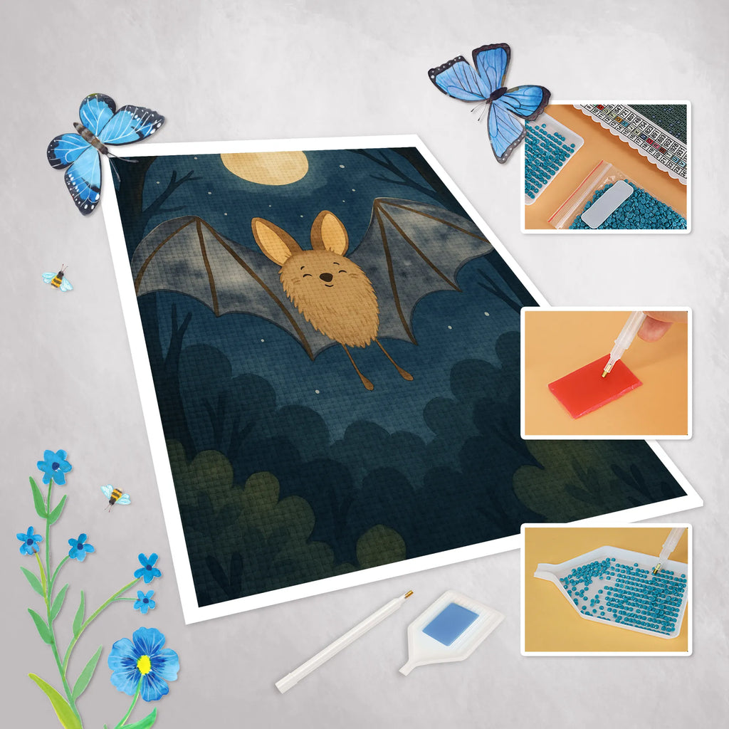 Diamond Painting bat wing Design small animals, cute, funny, cute animal motives, hand drawn, small world, funny sayings, good mood, happy, gifts, gift ideas, special gifts, animal lover, card