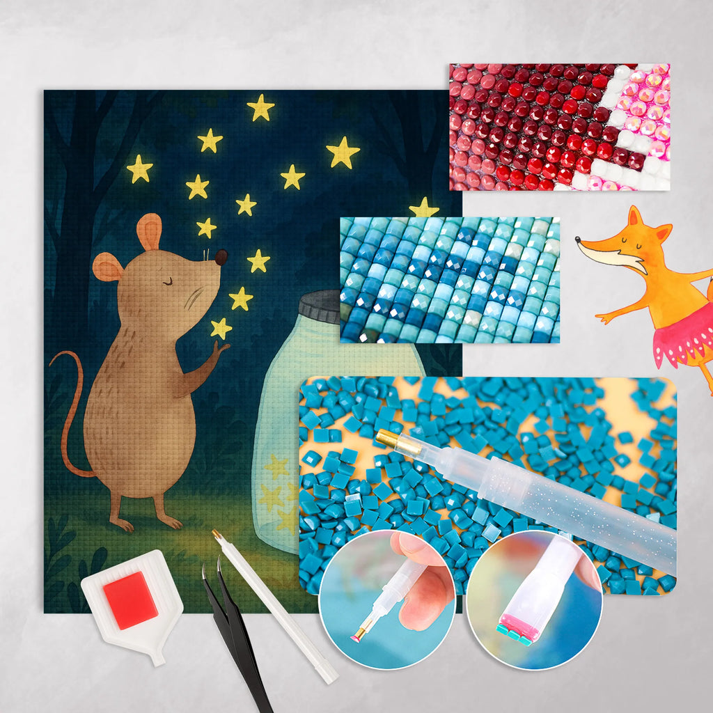 Diamond Painting Maus Sterne Design Diamond Painting, DIY, Kristallbild, Kreativität, Tiermotive, Gute Laune, lustige Sprüche, Tiere, Kind, Taufe, erstes Kind, Sterne, Kindergeburtstag, Maus, Schwangerschaft, Träume, Wunsch, Taufgeschenk, Hoffnung, Geburt, Geburtstag