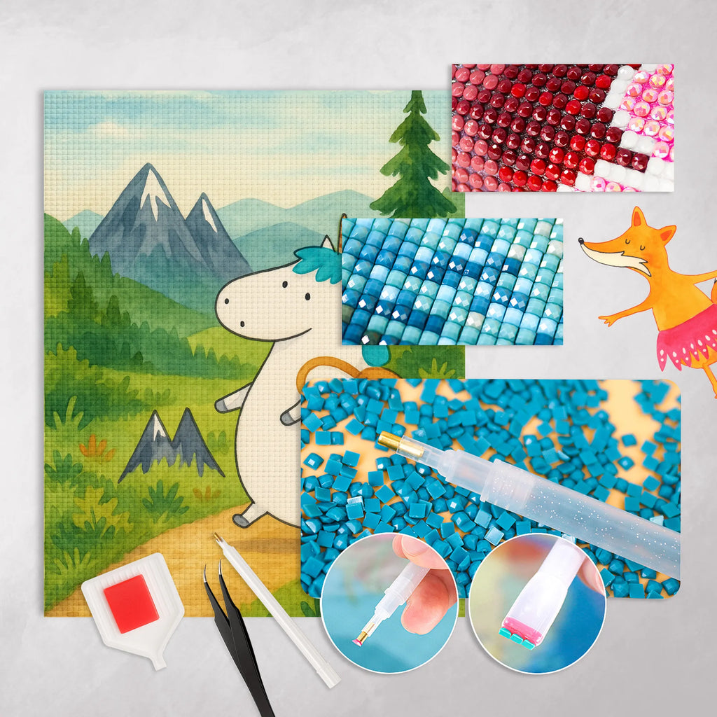 Diamond Painting unicorn climber Design unicorn, unicorns, explorer, mountains, adventurer, world trip, Einhorn, adventure, english, travel, mountaineer, world traveler, vacation
