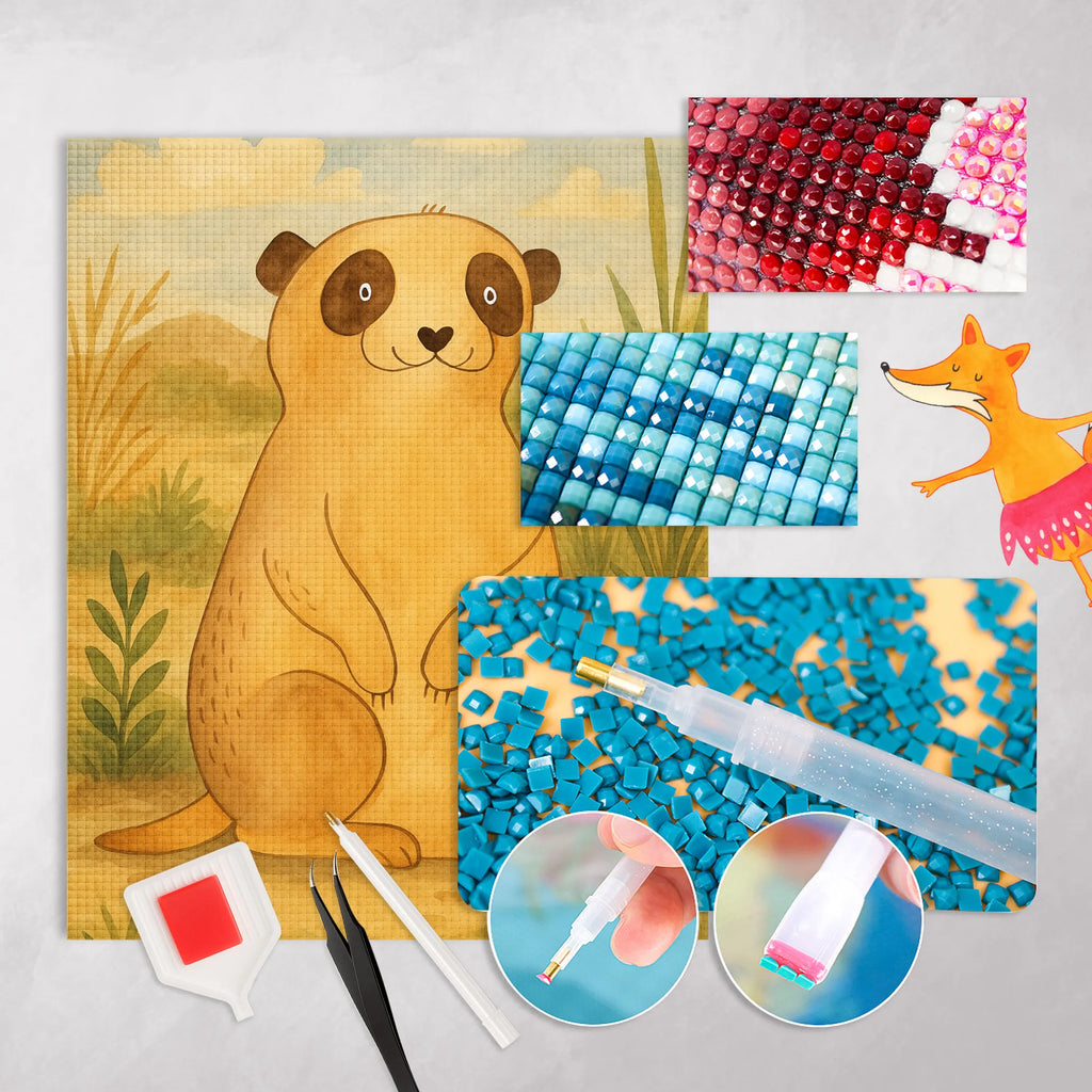 Diamond Painting Erdmännchen Design Diamond Painting, Kreativität, DIY, Kristallbild, Afrika, Wildtiere, Erdmännchen, Weltreise, Traveling, Reisen, Afrikareise, Roadtrip, Spruch