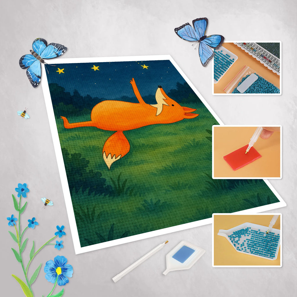 Diamond Painting Fox Stars Design fox, foxes, forest wildlife, clever as a fox, animal lover, Fox, Saying beautiful, words of consolation, Romance, Always Look on the Bright Side of Life, Saying positive