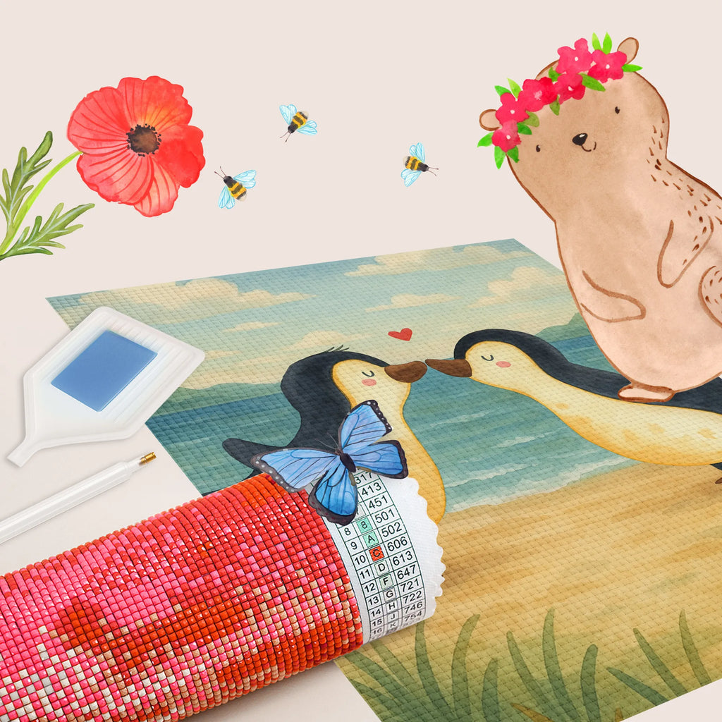 Obraz diamentowy Pingwiny Pocałunek Design Miłość, partner, przyjaciel, przyjaciółka, mąż, żona, wesele, zaręczyny, prośba o rękę, prezent miłosny, rocznica, dzień ślubu