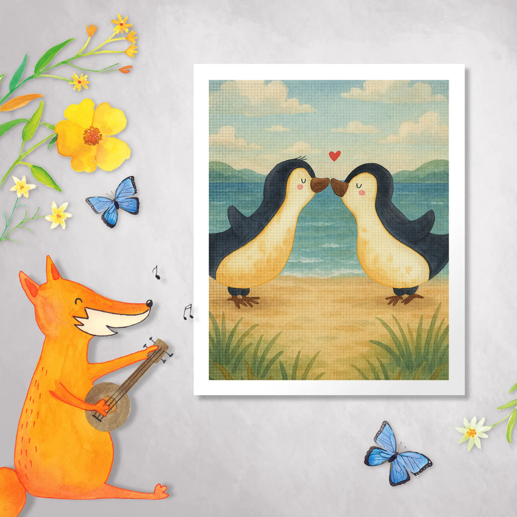 Obraz diamentowy Pingwiny Pocałunek Design Miłość, partner, przyjaciel, przyjaciółka, mąż, żona, wesele, zaręczyny, prośba o rękę, prezent miłosny, rocznica, dzień ślubu