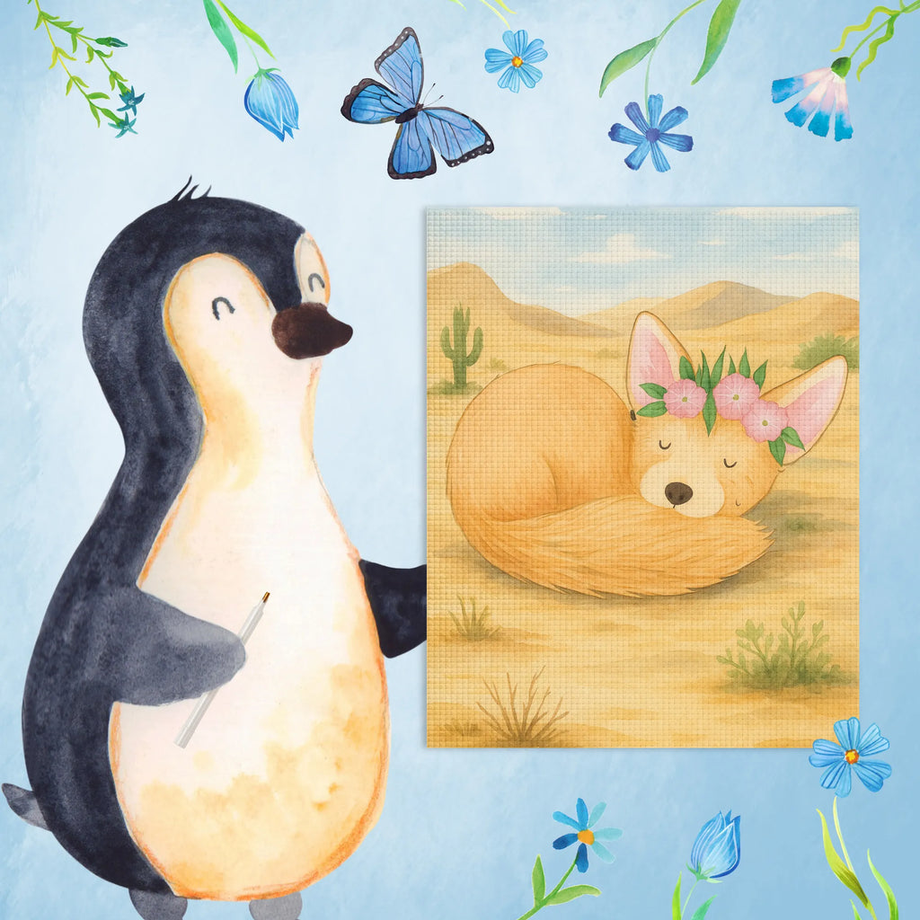 Diamond Painting Wüstenfuchs Blumen Design DIY, Kreativität, Diamond Painting, Kristallbild, Afrika, Wildtiere, Wüste, Glücklich, Blumen, Blumenkranz, Wüstenfuchs