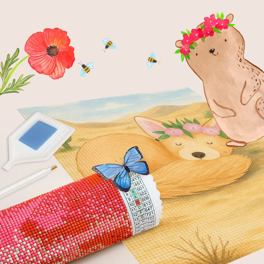 Diamond Painting Wüstenfuchs Blumen Design DIY, Kreativität, Diamond Painting, Kristallbild, Afrika, Wildtiere, Wüste, Glücklich, Blumen, Blumenkranz, Wüstenfuchs