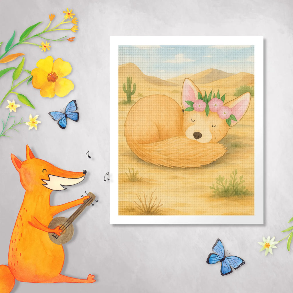 Diamond Painting Wüstenfuchs Blumen Design DIY, Kreativität, Diamond Painting, Kristallbild, Afrika, Wildtiere, Wüste, Glücklich, Blumen, Blumenkranz, Wüstenfuchs