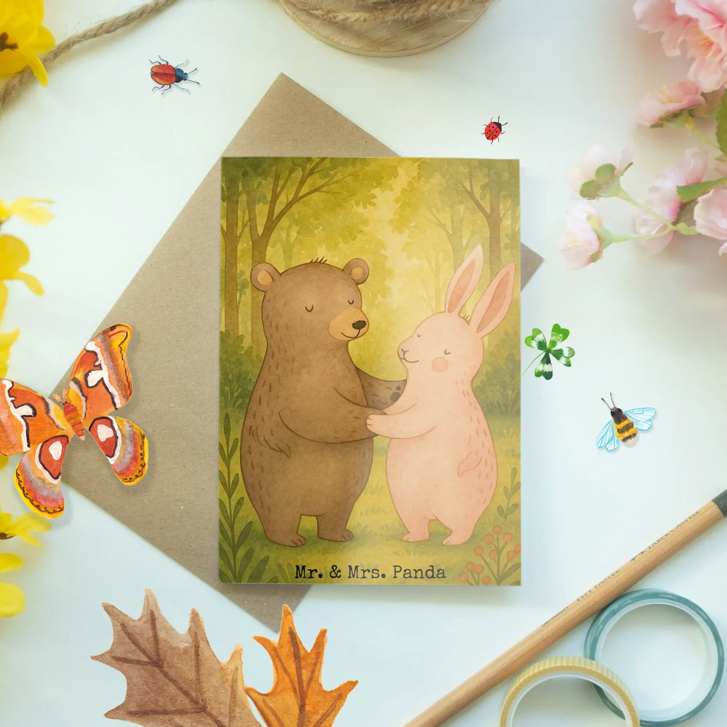 Greetings card bear and rabbit Embrace Design Grußkarte, Klappkarte, Einladungskarte, Glückwunschkarte, Hochzeitskarte, Geburtstagskarte, Karte, Ansichtskarten, Liebe, Partner, Freund, Freundin, Ehemann, Ehefrau, Heiraten, Verlobung, Heiratsantrag, Liebesgeschenk, Jahrestag, Hocheitstag, Freunde, bester Freund, Hase, Bär, Bärchen, best friends