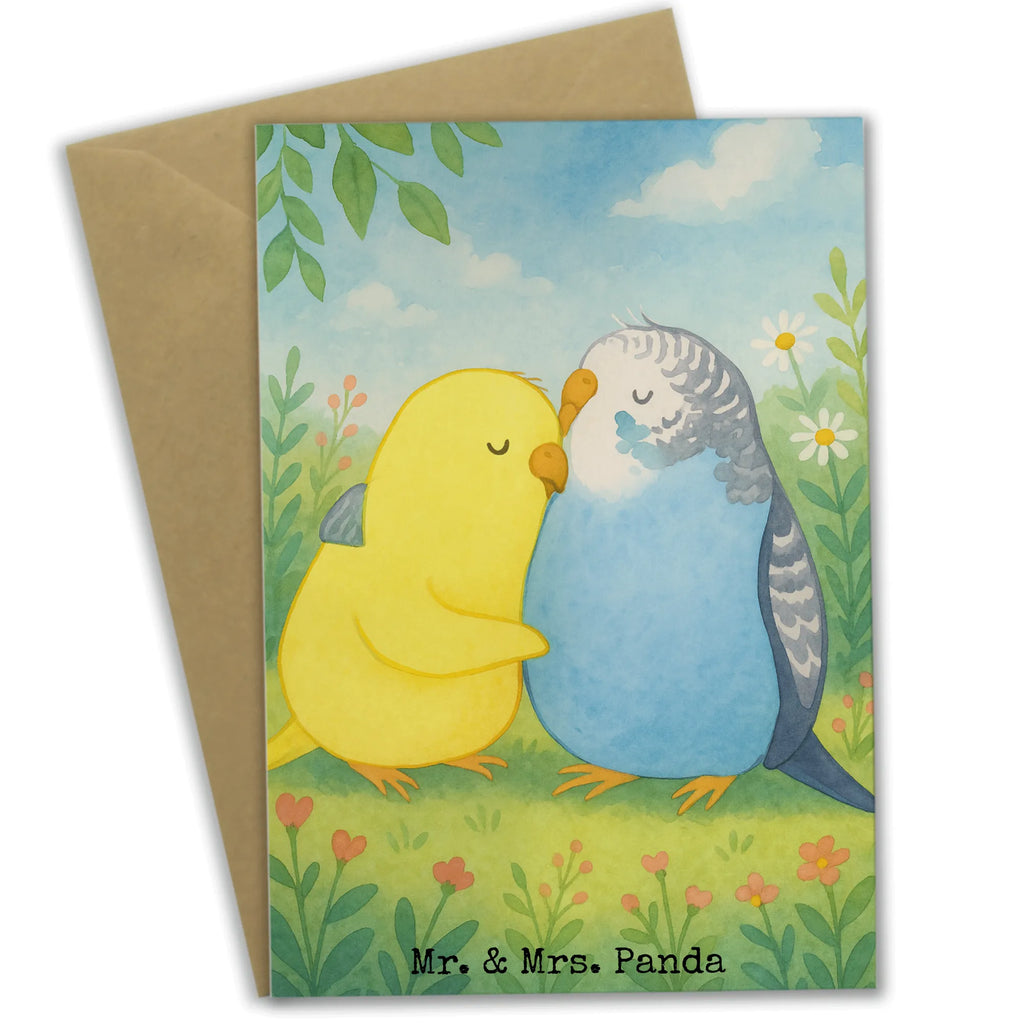 Greetings card Parakeets in love Design Grußkarte, Klappkarte, Einladungskarte, Glückwunschkarte, Hochzeitskarte, Geburtstagskarte, Karte, Ansichtskarten, Liebe, Partner, Freund, Freundin, Ehemann, Ehefrau, Heiraten, Verlobung, Heiratsantrag, Liebesgeschenk, Jahrestag, Hocheitstag, Vögel, Wellensittich, Nähe, Kuscheln, Vertrauen