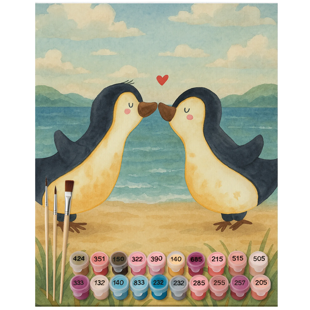 Paint by Numbers penguins kiss Design Malen nach Zahlen, Ausmalbild, Kunstwerk, Liebe, Partner, Freund, Freundin, Ehemann, Ehefrau, Heiraten, Verlobung, Heiratsantrag, Liebesgeschenk, Jahrestag, Hocheitstag, Valentinstag, für Männer, für Ehemann, Liebesbeweis, Geschenk für Frauen, Hochzeitstag, Geschenk für Freundin, Mitbringsel, Geschenk für Partner