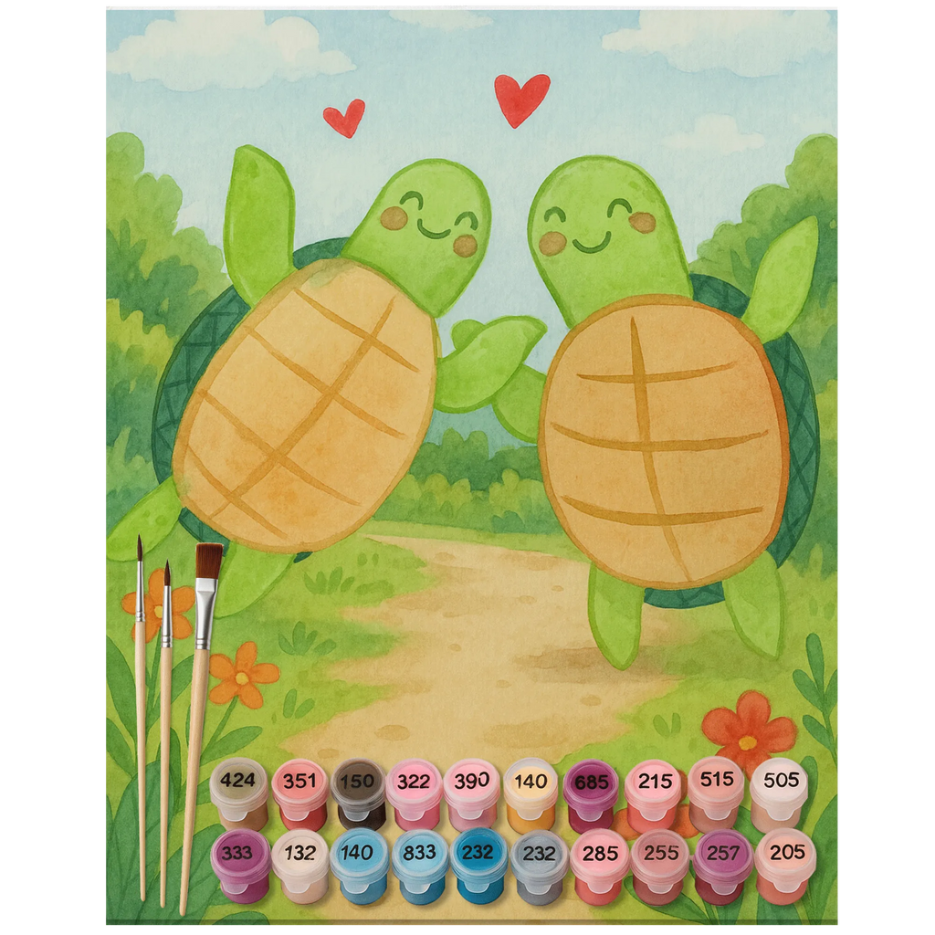 Paint by Numbers turtles Pair Design DIY, Malen nach Zahlen, Bastelidee, Künstler, Malen, Kunstwerk, Kreativität, Ausmalbild, Baseln, Liebe, Partner, Freund, Freundin, Ehemann, Ehefrau, Heiraten, Verlobung, Heiratsantrag, Liebesgeschenk, Jahrestag, Hocheitstag, Valentinstag, Hochzeitstag, für Männer, Mitbringsel, Geschenk für Partner, Geschenk für Freundin, Geschenk für Frauen, für Ehemann, Liebesbeweis