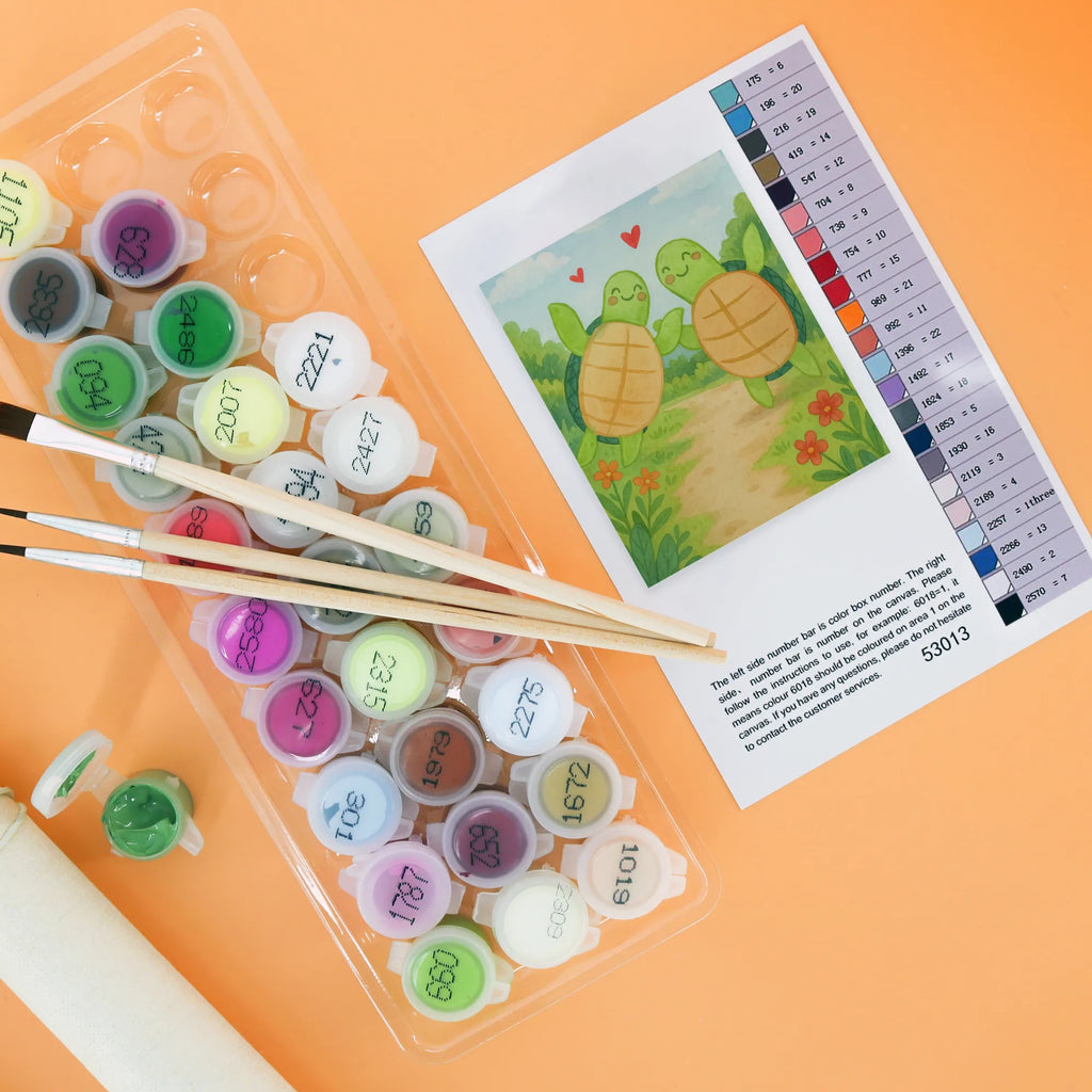 Paint by Numbers turtles Pair Design DIY, Malen nach Zahlen, Bastelidee, Künstler, Malen, Kunstwerk, Kreativität, Ausmalbild, Baseln, Liebe, Partner, Freund, Freundin, Ehemann, Ehefrau, Heiraten, Verlobung, Heiratsantrag, Liebesgeschenk, Jahrestag, Hocheitstag, Valentinstag, Hochzeitstag, für Männer, Mitbringsel, Geschenk für Partner, Geschenk für Freundin, Geschenk für Frauen, für Ehemann, Liebesbeweis