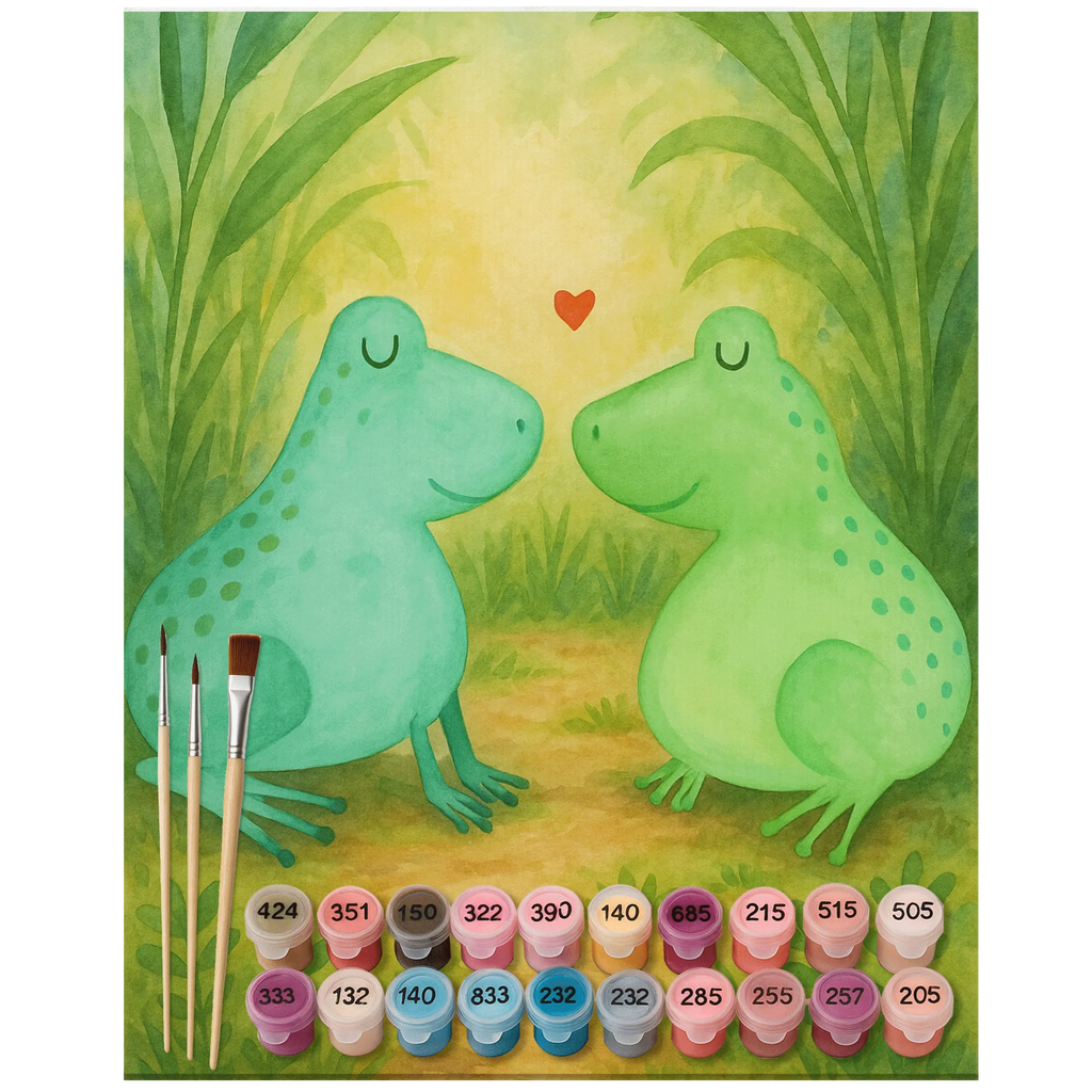 Paint by Numbers Frogs in love Design Kreativität, Bastelidee, Baseln, DIY, Kunstwerk, Ausmalbild, Malen, Künstler, Malen nach Zahlen, Liebe, Partner, Freund, Freundin, Ehemann, Ehefrau, Heiraten, Verlobung, Heiratsantrag, Liebesgeschenk, Jahrestag, Hocheitstag, Froschkönig, Geschenk Hochzeit, Geschenk Freundin, Fröschchen, Geschenk Freund, Verliebt, Frosch, Liebesbeweis, Frösche, Verlobt, Verheiratet, Hochzeitstag