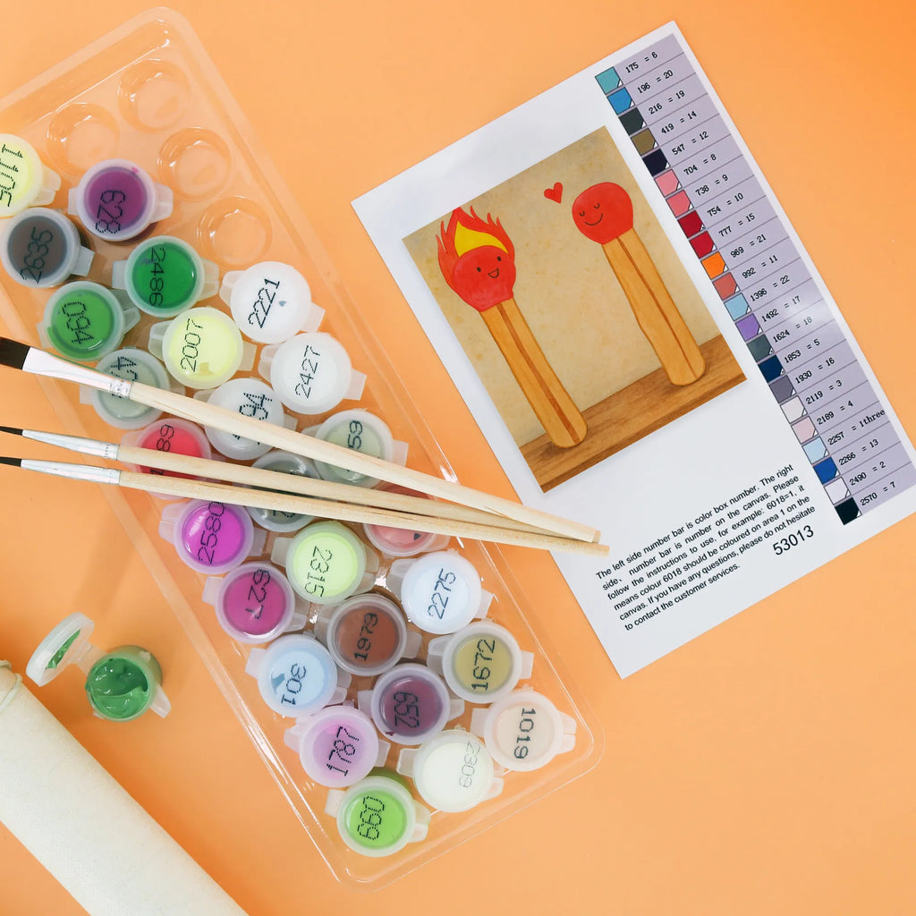 Paint by Numbers Matches Design Künstler, Malen nach Zahlen, Baseln, Ausmalbild, Malen, Bastelidee, Kunstwerk, DIY, Kreativität, Liebe, Partner, Freund, Freundin, Ehemann, Ehefrau, Heiraten, Verlobung, Heiratsantrag, Liebesgeschenk, Jahrestag, Hocheitstag, Streichhölzer