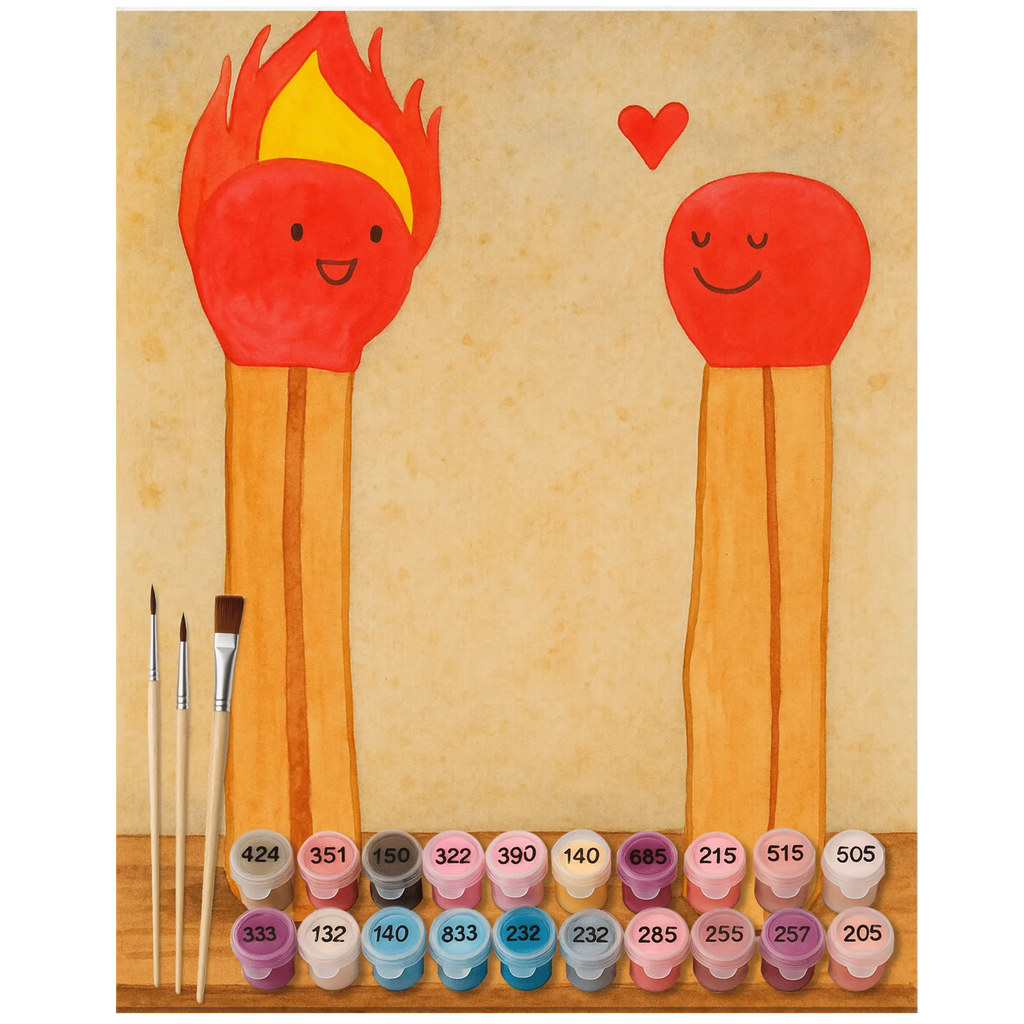 Paint by Numbers Matches Design Künstler, Malen nach Zahlen, Baseln, Ausmalbild, Malen, Bastelidee, Kunstwerk, DIY, Kreativität, Liebe, Partner, Freund, Freundin, Ehemann, Ehefrau, Heiraten, Verlobung, Heiratsantrag, Liebesgeschenk, Jahrestag, Hocheitstag, Streichhölzer