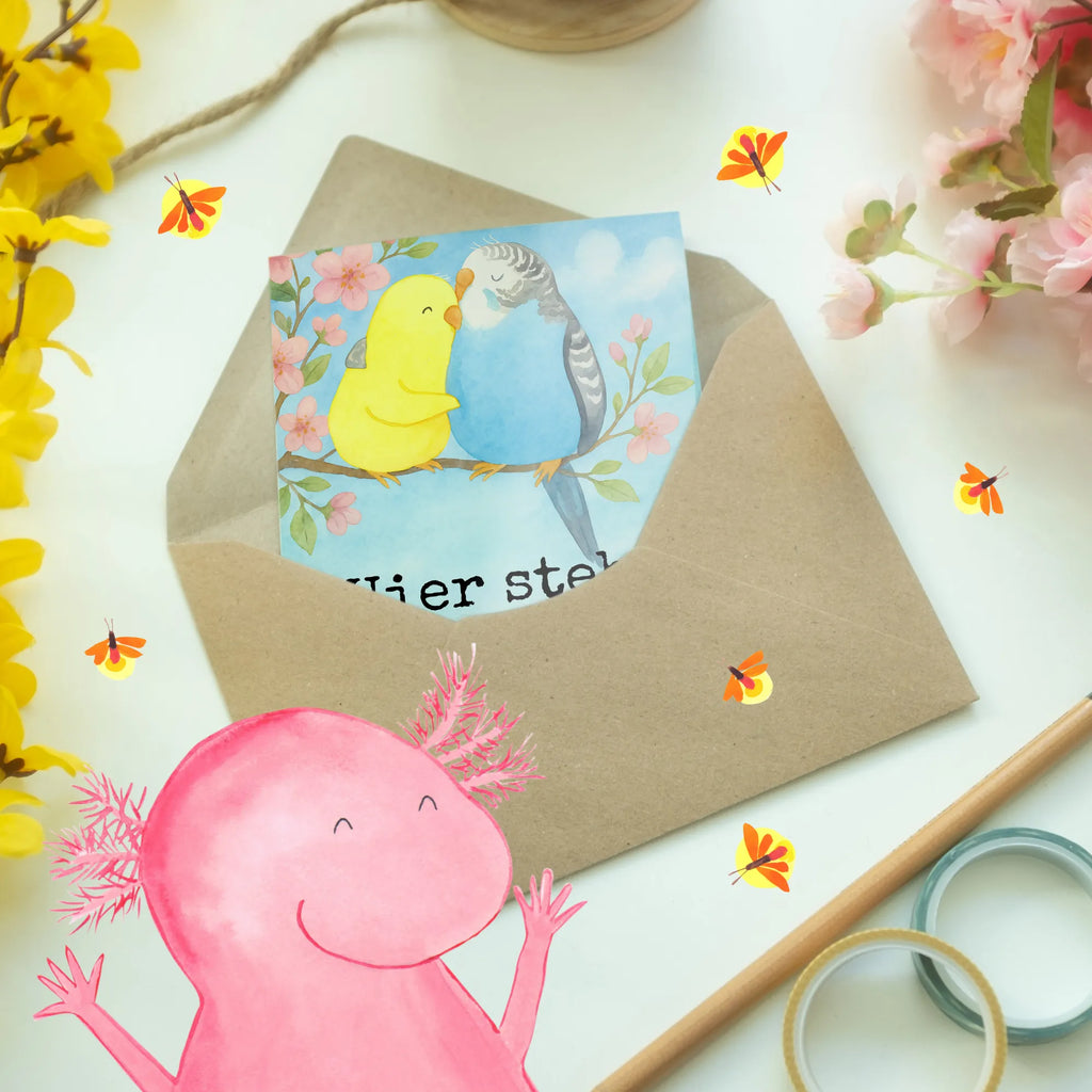 Personalised greetings card Parakeets in love Design Grußkarte als Geldgeschenk, Personalisiertere Klappkarte, Personalisierte Glückwunschkarte, Grußkarte selber drucken, Personalisierte Einladungskarte, Personalisierte Karte, Personalisierte Hochzeitskarte, Personalisierte Grußkarte, Personalisierte Geburtstagskarte, Grußkarte mit persönlichen Nachrichten, Grußkarte selbst gestalten, Grußkarten personalisiert, Grußkarte mit Namen, Liebe, Partner, Freund, Freundin, Ehemann, Ehefrau, Heiraten, Verlobung, Heiratsantrag, Liebesgeschenk, Jahrestag, Hocheitstag, Vögel, Vertrauen, Wellensittich, Kuscheln, Nähe