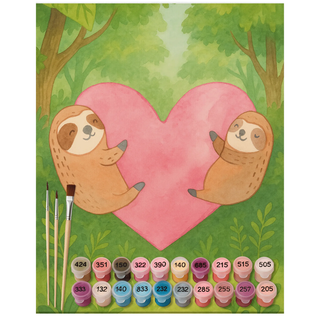 Malowanie według numerów leniwce Serce Design Miłość, partner, przyjaciel, przyjaciółka, mąż, żona, wesele, zaręczyny, prośba o rękę, prezent miłosny, rocznica, dzień ślubu