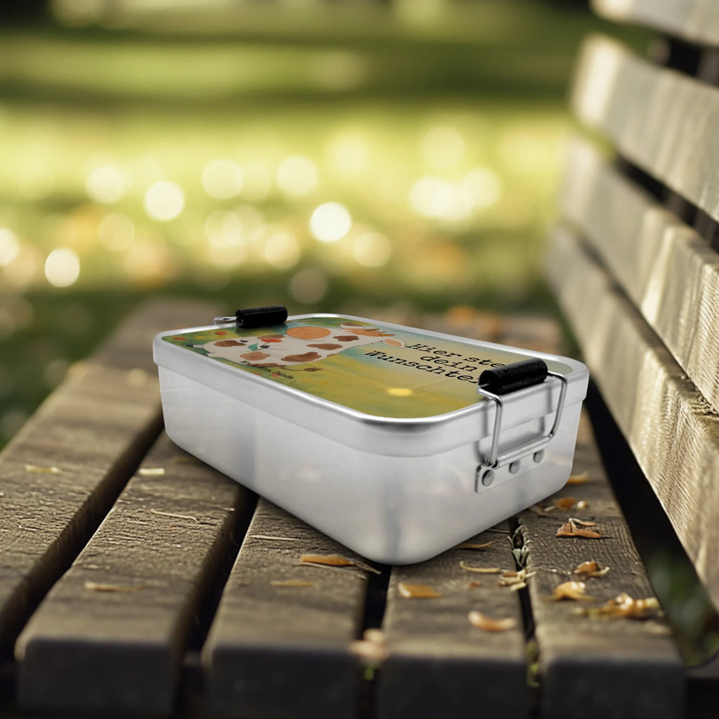 Personalisierte Metall Brotdose Kuh Design Brotbox mit Namen, Brotdose mit Namen, Brotdose, Brotbox, Uni, Kindergarten, Schule, Geschenk mit Namen, Bauernhof, Hoftiere, Landwirt, Landwirtin, Milch, Milchkuh, Träume, Motivtion, Kuh, Kühe, Flausen, Magie, Hof, Spruch