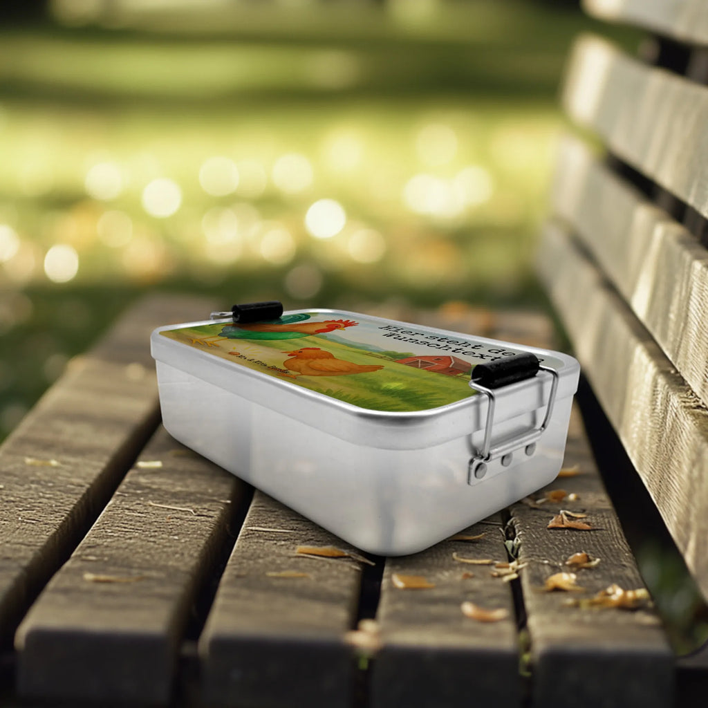 Personalisierte Metall Brotdose Hahn Korn Design Brotbox, Kindergarten, Schule, Brotbox mit Namen, Brotdose mit Namen, Uni, Geschenk mit Namen, Brotdose, Bauernhof, Hoftiere, Landwirt, Landwirtin, Henne, Eier, Natur, Korn, Hahn