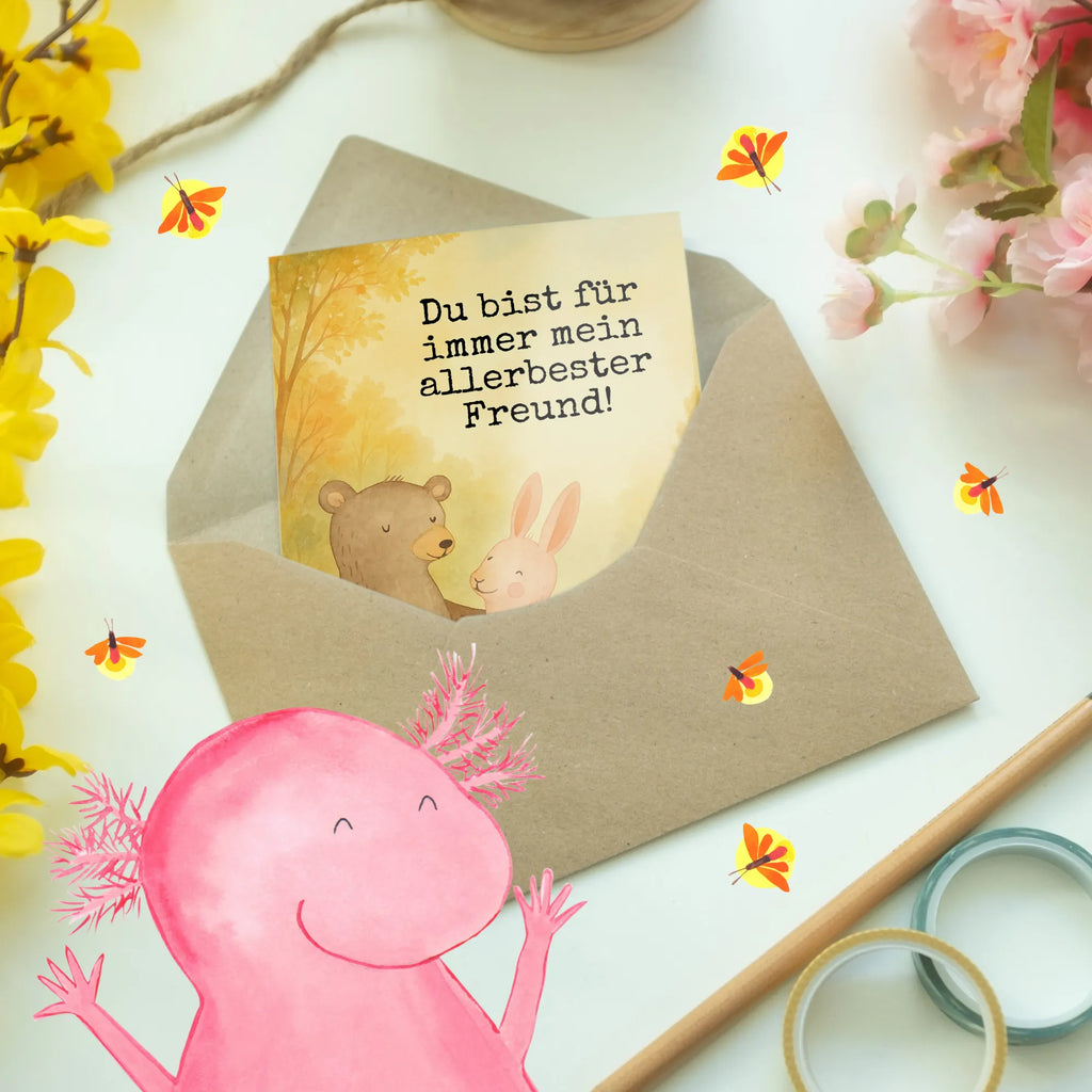 Greetings card bear and rabbit Embrace Design Grußkarte, Klappkarte, Einladungskarte, Glückwunschkarte, Hochzeitskarte, Geburtstagskarte, Karte, Ansichtskarten, Liebe, Partner, Freund, Freundin, Ehemann, Ehefrau, Heiraten, Verlobung, Heiratsantrag, Liebesgeschenk, Jahrestag, Hocheitstag, Freunde, bester Freund, Hase, Bär, Bärchen, best friends