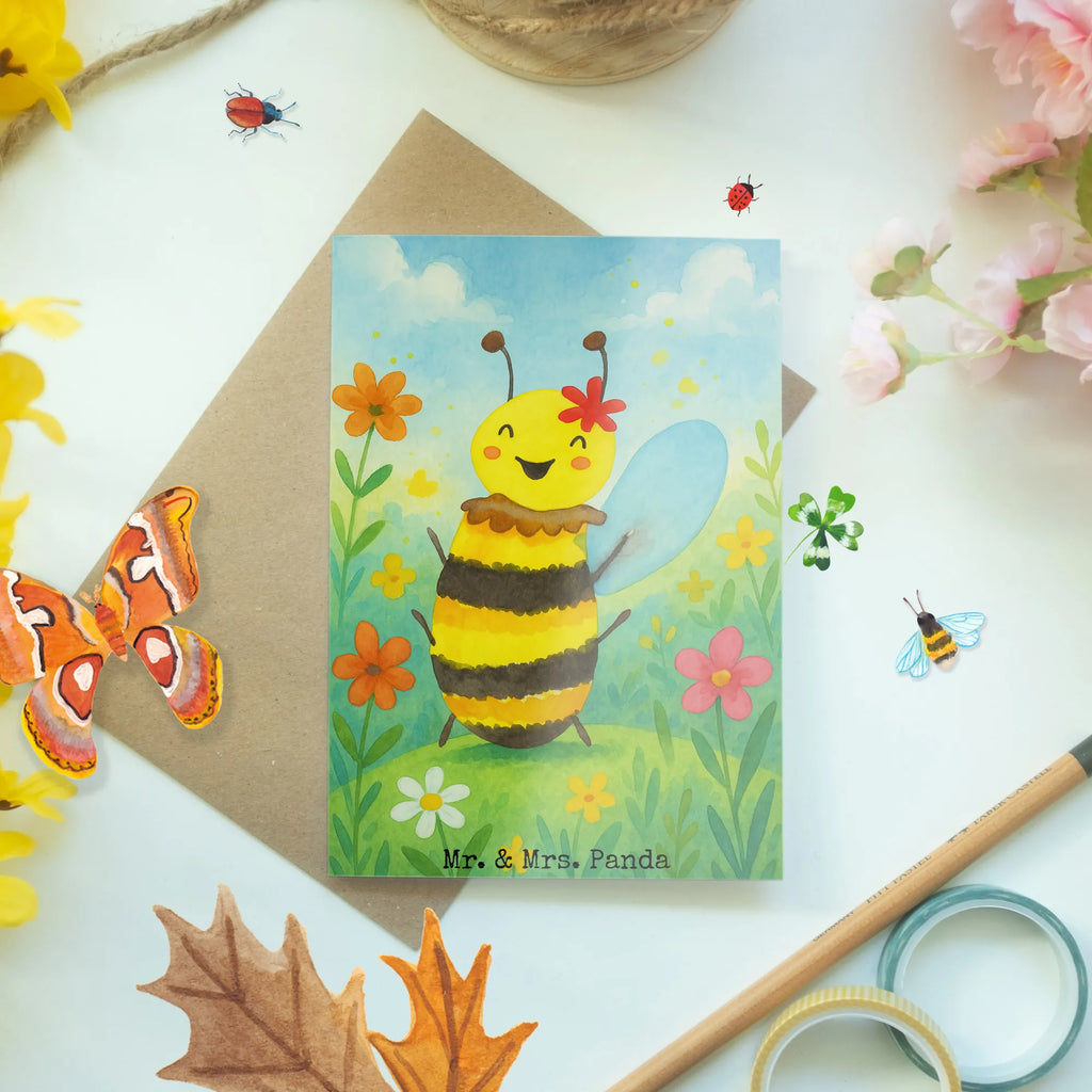 Greetings card bee happy Design Grußkarte, Klappkarte, Einladungskarte, Glückwunschkarte, Hochzeitskarte, Geburtstagskarte, Karte, Ansichtskarten, Biene, Wespe, Hummel