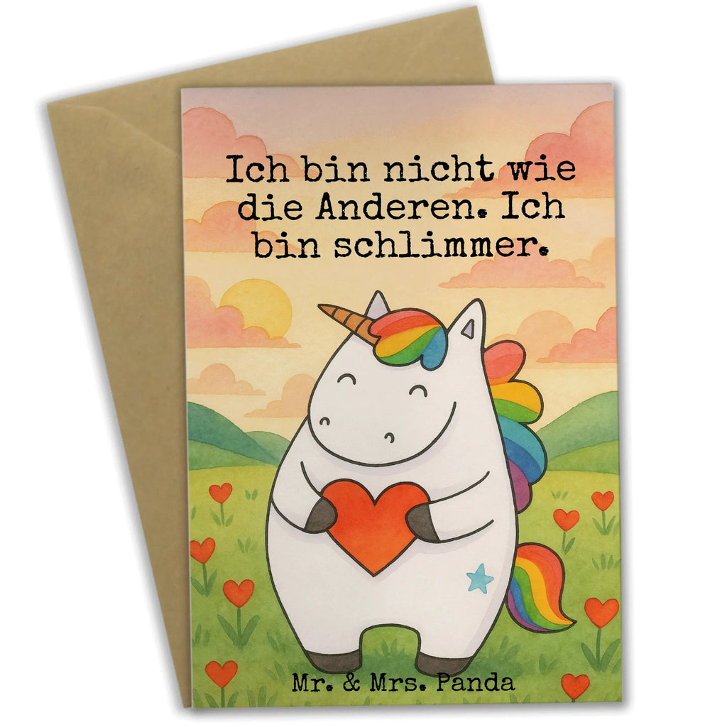 Grußkarte Einhorn Herz Design Grußkarte, Klappkarte, Einladungskarte, Glückwunschkarte, Hochzeitskarte, Geburtstagskarte, Karte, Ansichtskarten, Einhorn, Einhörner, Einhorn Deko, Unicorn, Herz, schlimm, böse, witzig, lustig, Freundin, anders, bunt