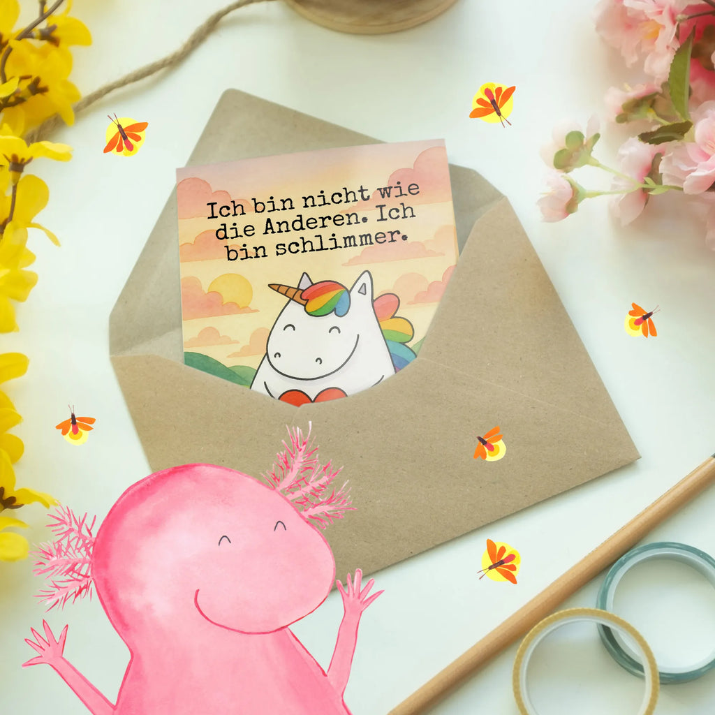 Grußkarte Einhorn Herz Design Grußkarte, Klappkarte, Einladungskarte, Glückwunschkarte, Hochzeitskarte, Geburtstagskarte, Karte, Ansichtskarten, Einhorn, Einhörner, Einhorn Deko, Unicorn, Herz, schlimm, böse, witzig, lustig, Freundin, anders, bunt