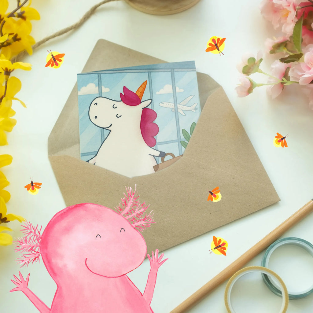 Greetings card unicorn Suitcase Design Grußkarte, Glückwunschkarte, Einladungskarte, Hochzeitskarte, Klappkarte, Geburtstagskarte, Ansichtskarten, Karte, Einhorn, Einhörner, Einhorn Deko, Unicorn, Verreisen, Gepäck, unicorn, albern, Abenteuer, Erwachsen, Reise, Kind, Koffer, witzig, lustig, Spaß